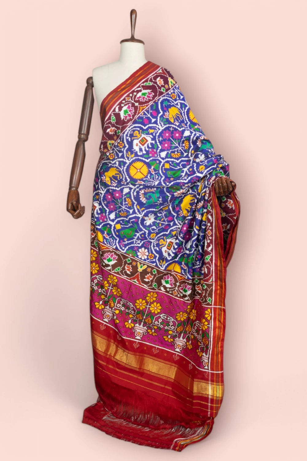 Patan Patola Silk Double Ikat 4 Figure Royal Blue Saree