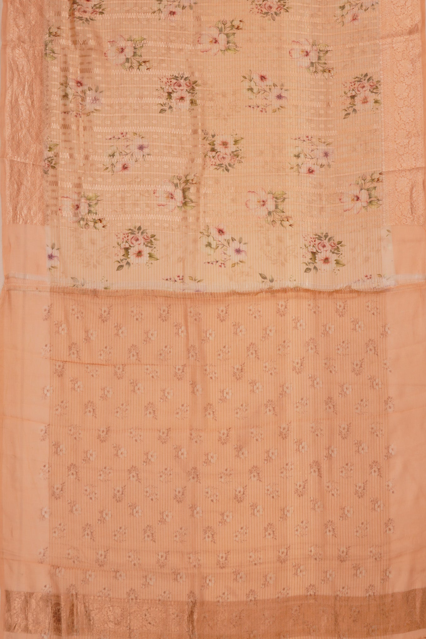 Chanderi Silk Floral Printed And Brocade Peach Saree