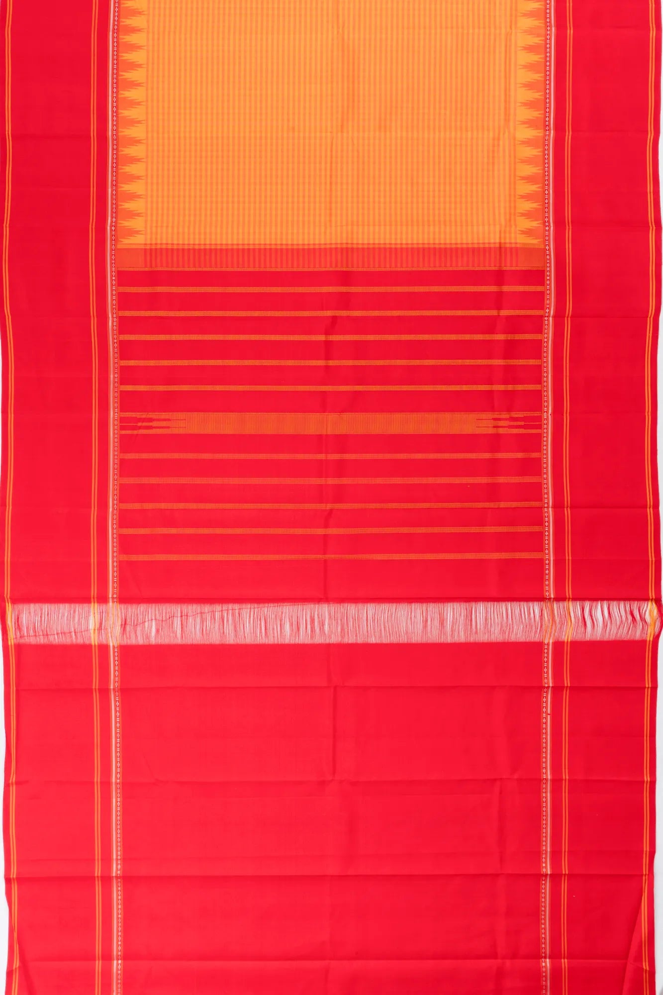 Classic Kanchipuram Silk Horizontal Lines Orange Saree