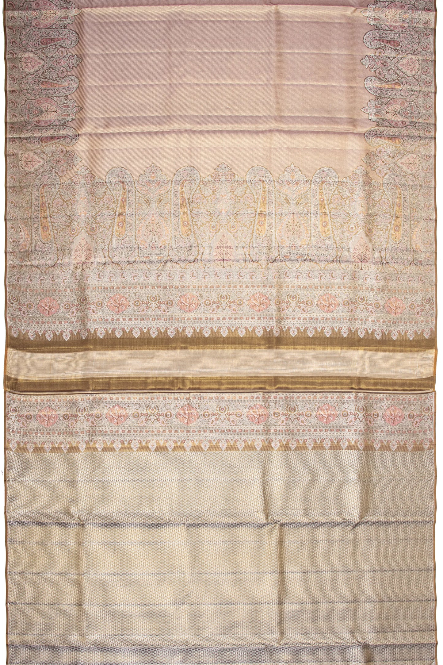 Kanchipuram Silk Tissue Diagonal Lines Pink Saree