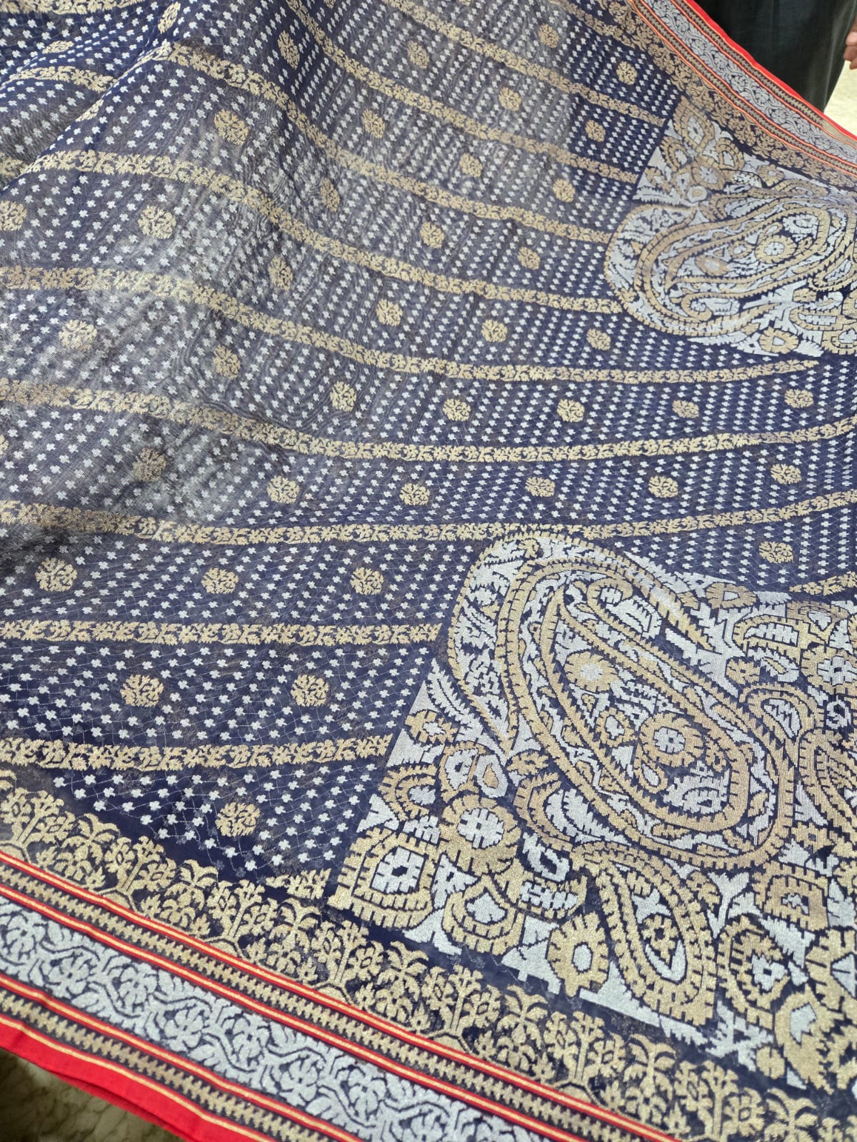 Banarasi Cotton Jamdani Dark Blue Dupatta