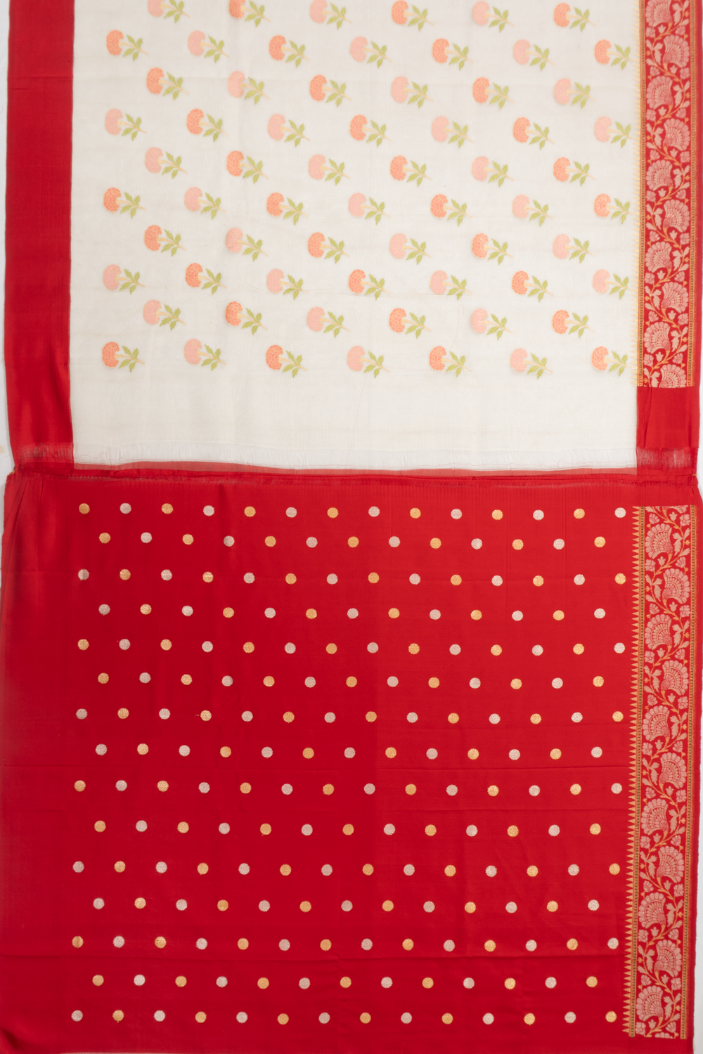 Banarasi Kora Organza Jamdani Butta Off White Saree