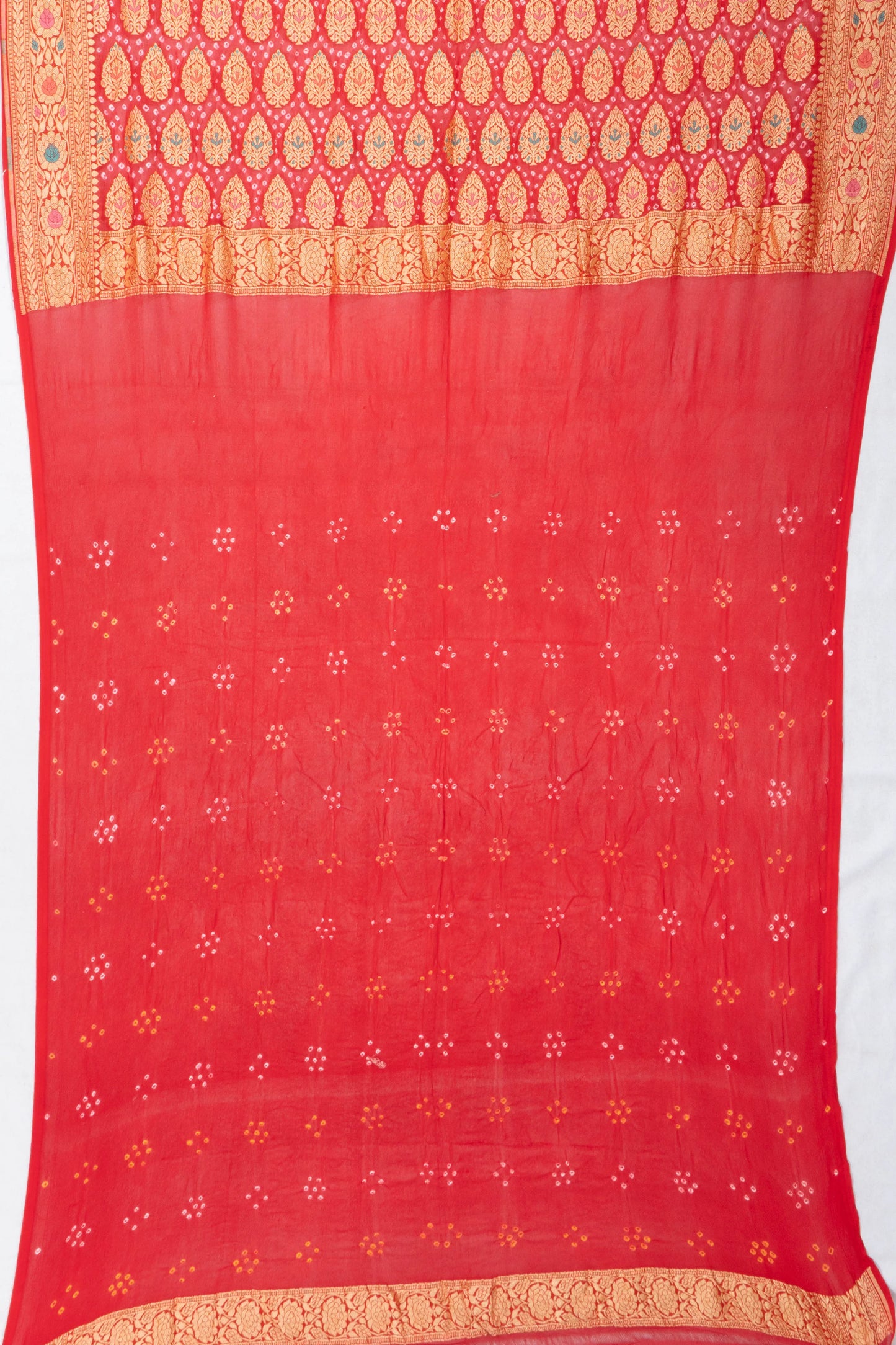 Banarasi Georgette Bandhani Brocade Red Saree