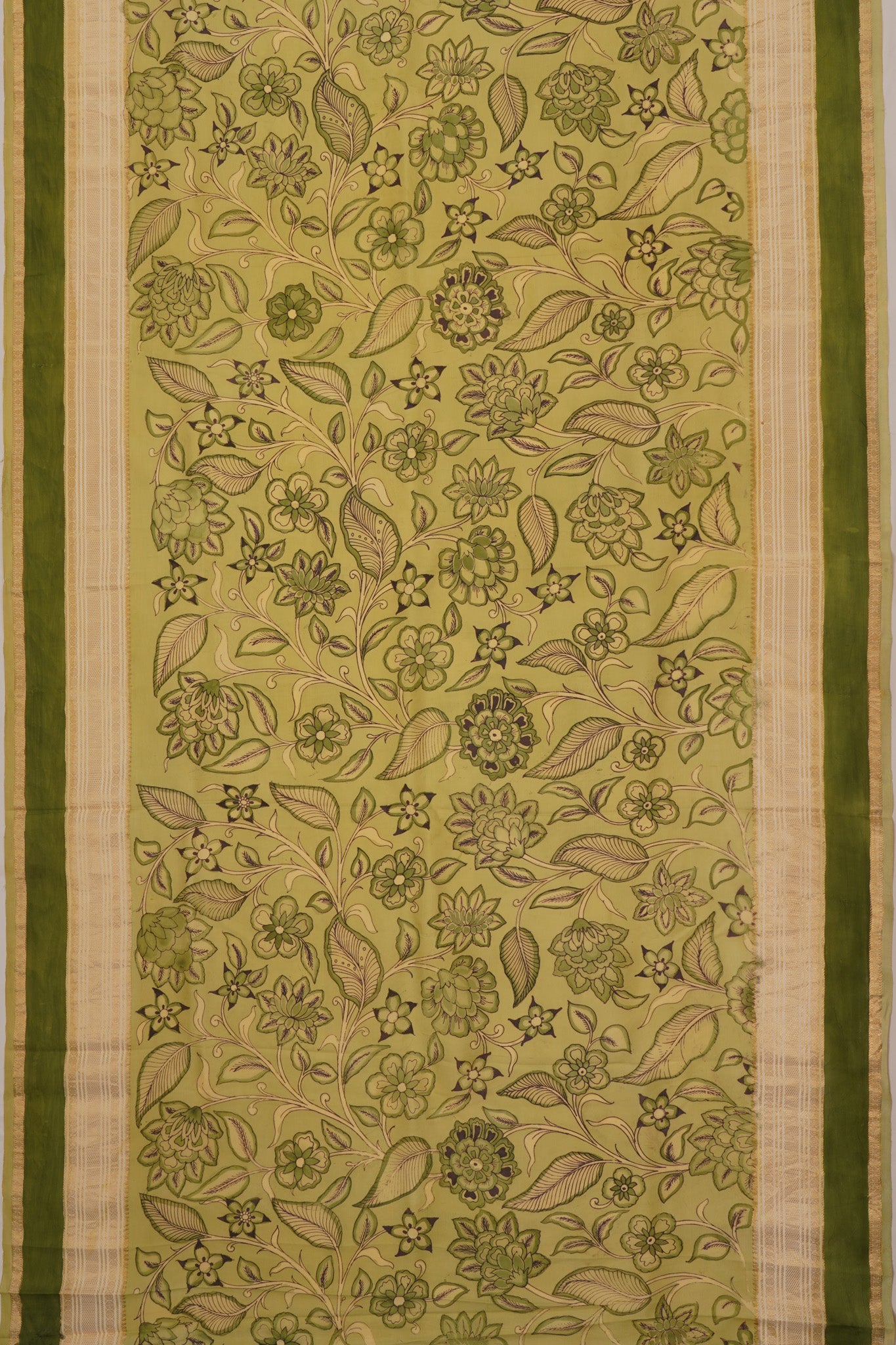Kanchipuram Silk Kalamkari Handpainted Green Saree