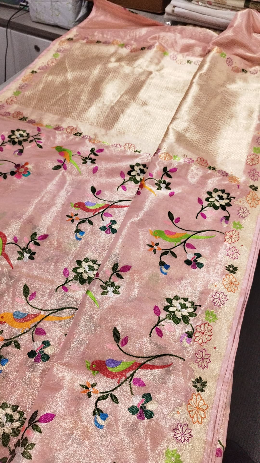 Banarasi Silk Tissue Meenakari Butta Baby Pink Saree