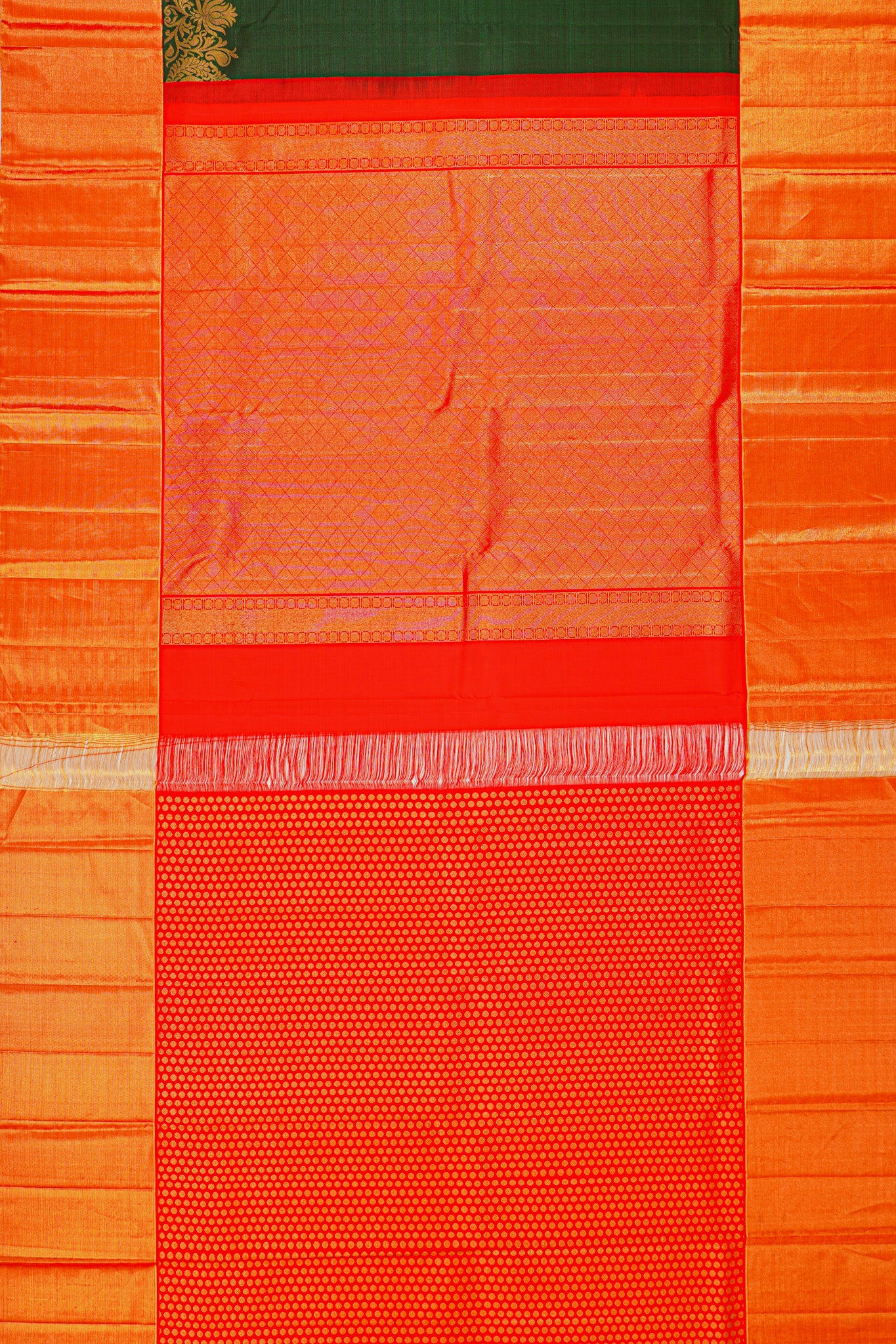 Kanchipuram Silk Plain Bottle Green Saree