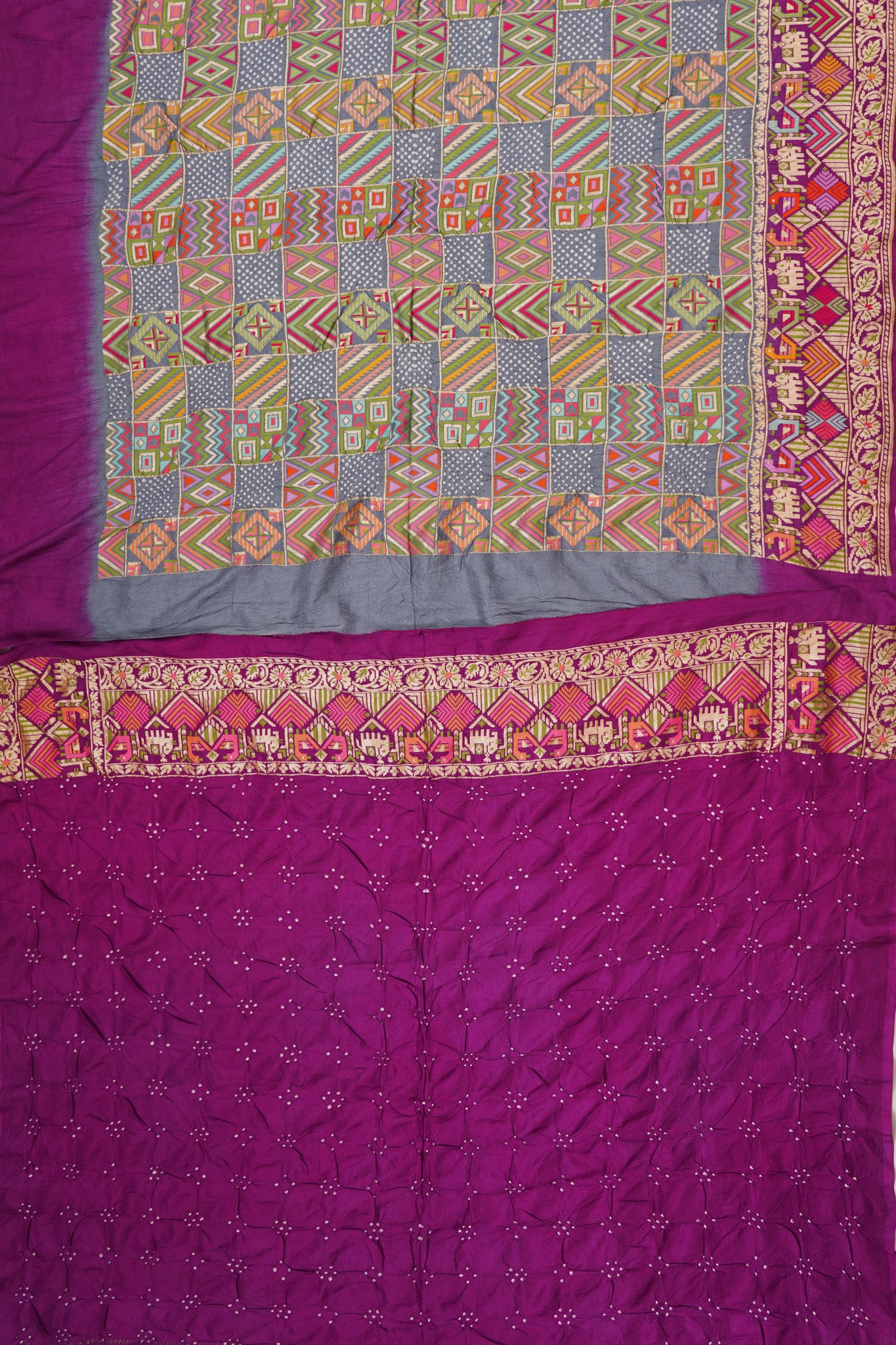 Banarasi Silk Bandhani Brocade Grey Saree