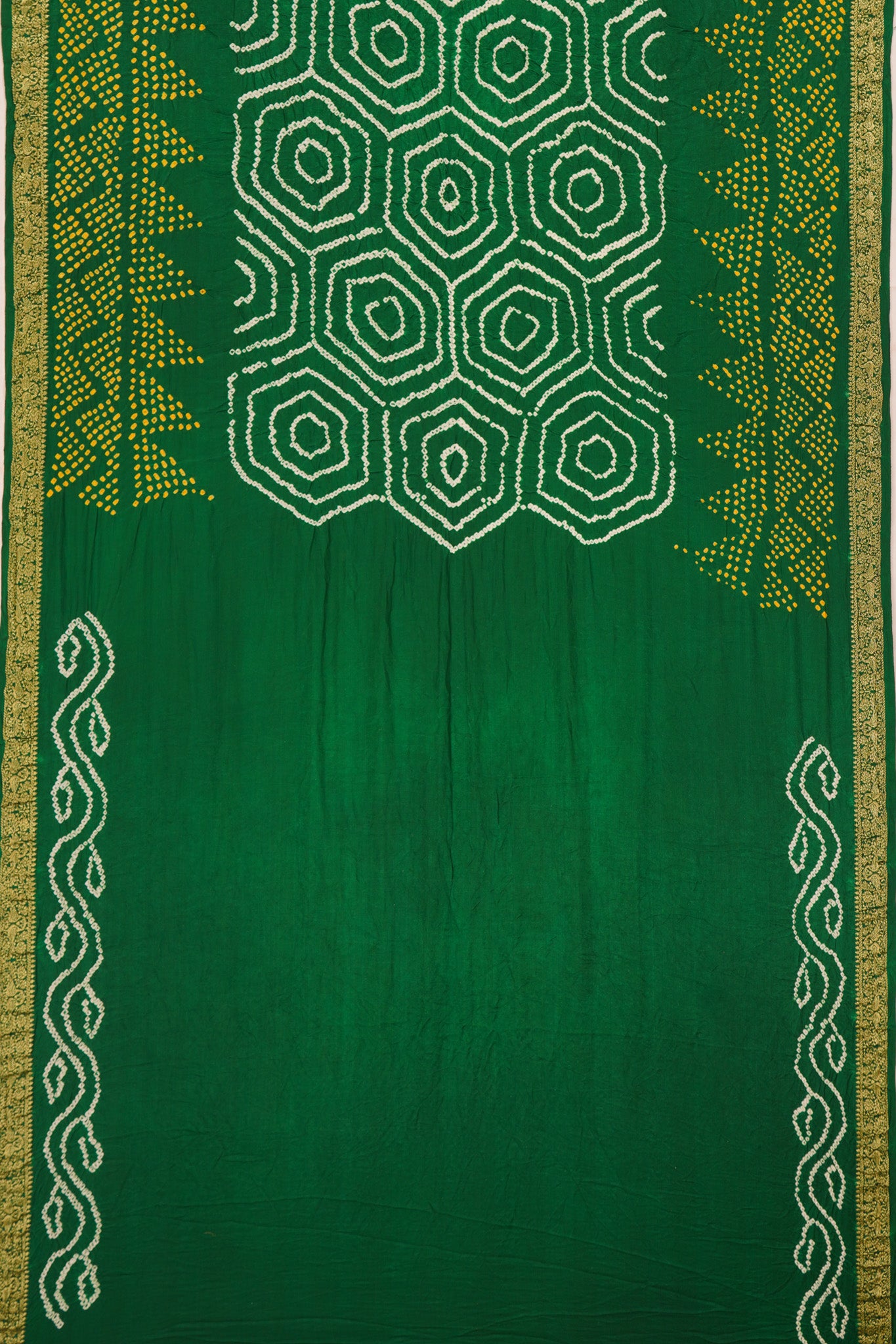 Banarasi Silk Bandhani Dark Green Saree