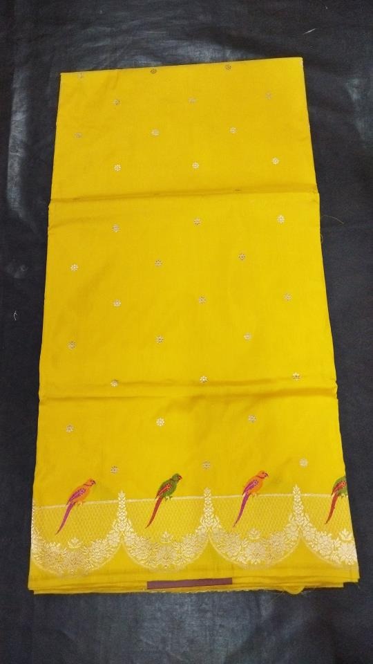 Banarasi Silk Butta Yellow Saree With Scallop Border