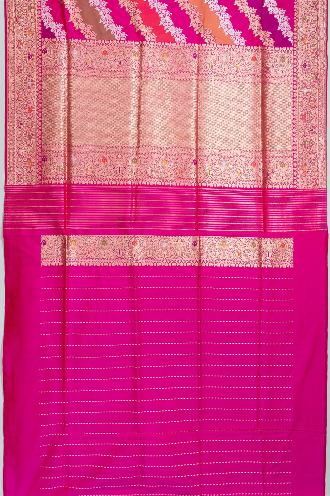 Banarasi Silk Leheriya Jaal Rangkat Pink Saree