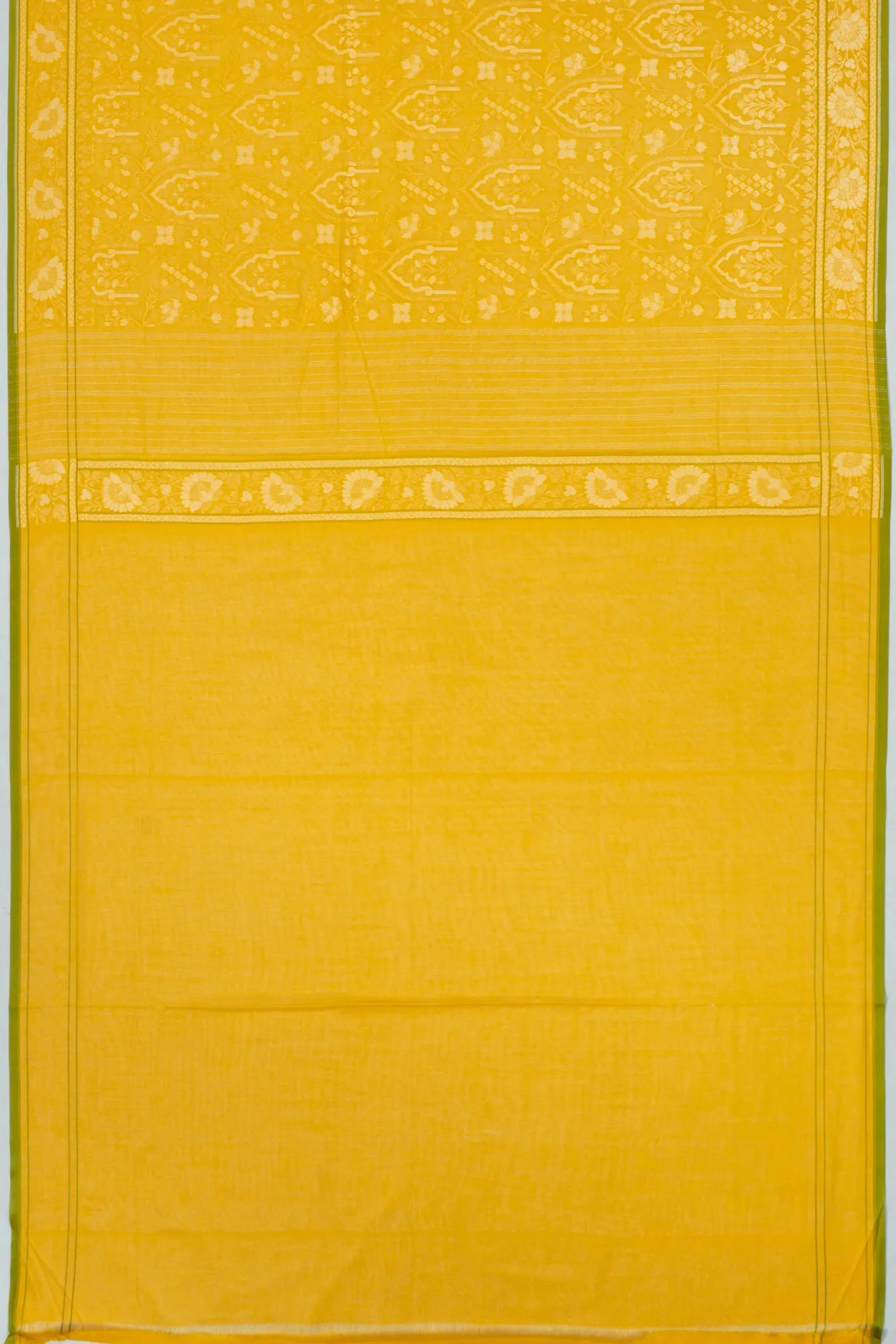 Banarasi Cotton Brocade Yellow Saree