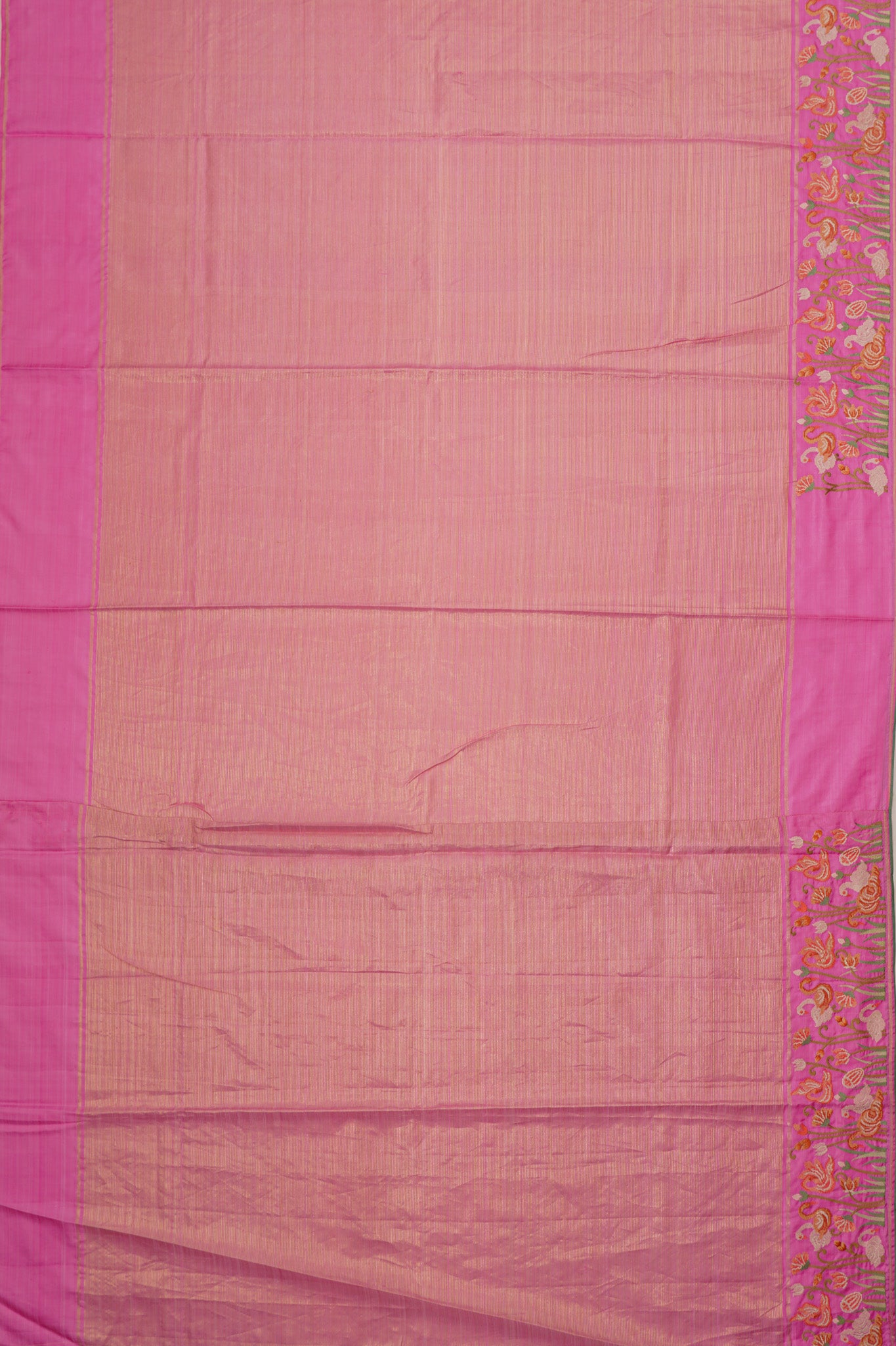 Kanchipuram Silk Oosi Lines Pink Saree With Embroidery Border