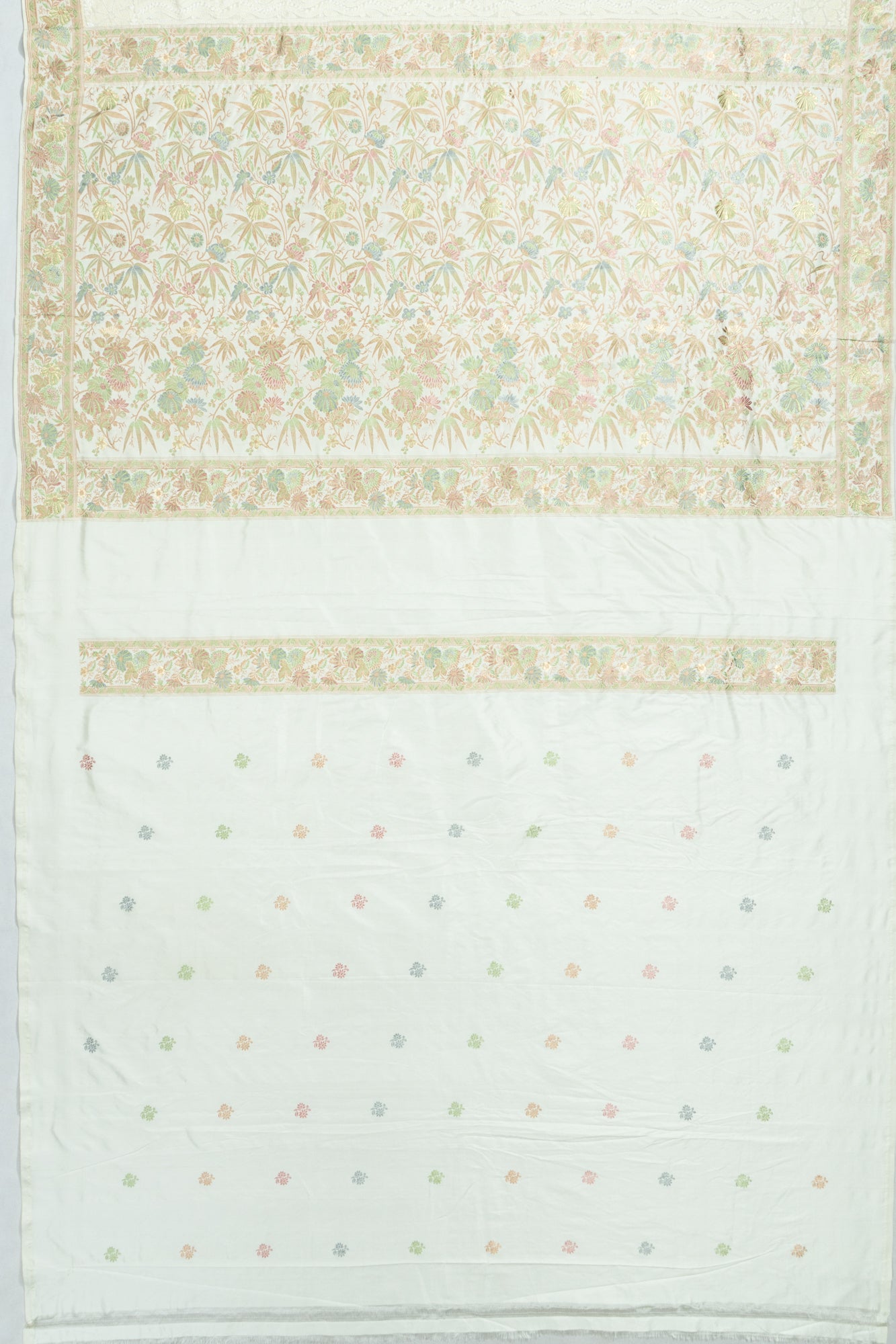 Banarasi X Chikankari Georgette All Over Embroidery Off White Saree