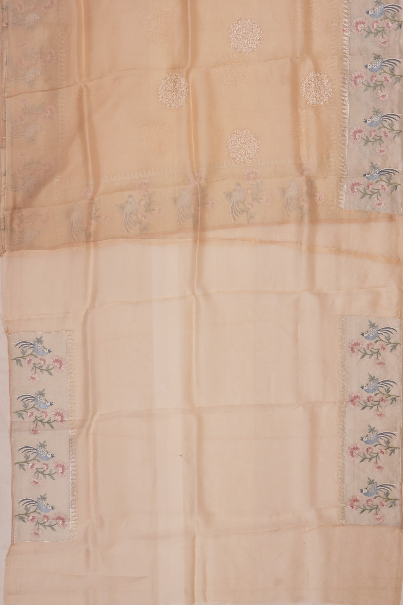 Organza Embroidery Butta Cream Saree