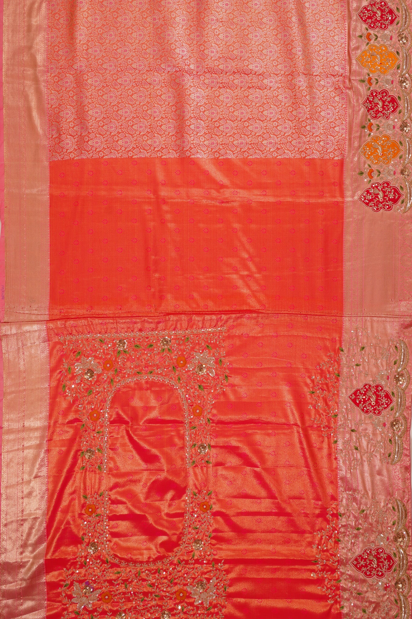 Kanchipuram Silk Tissue Brocade Red Saree With Zardosi Work