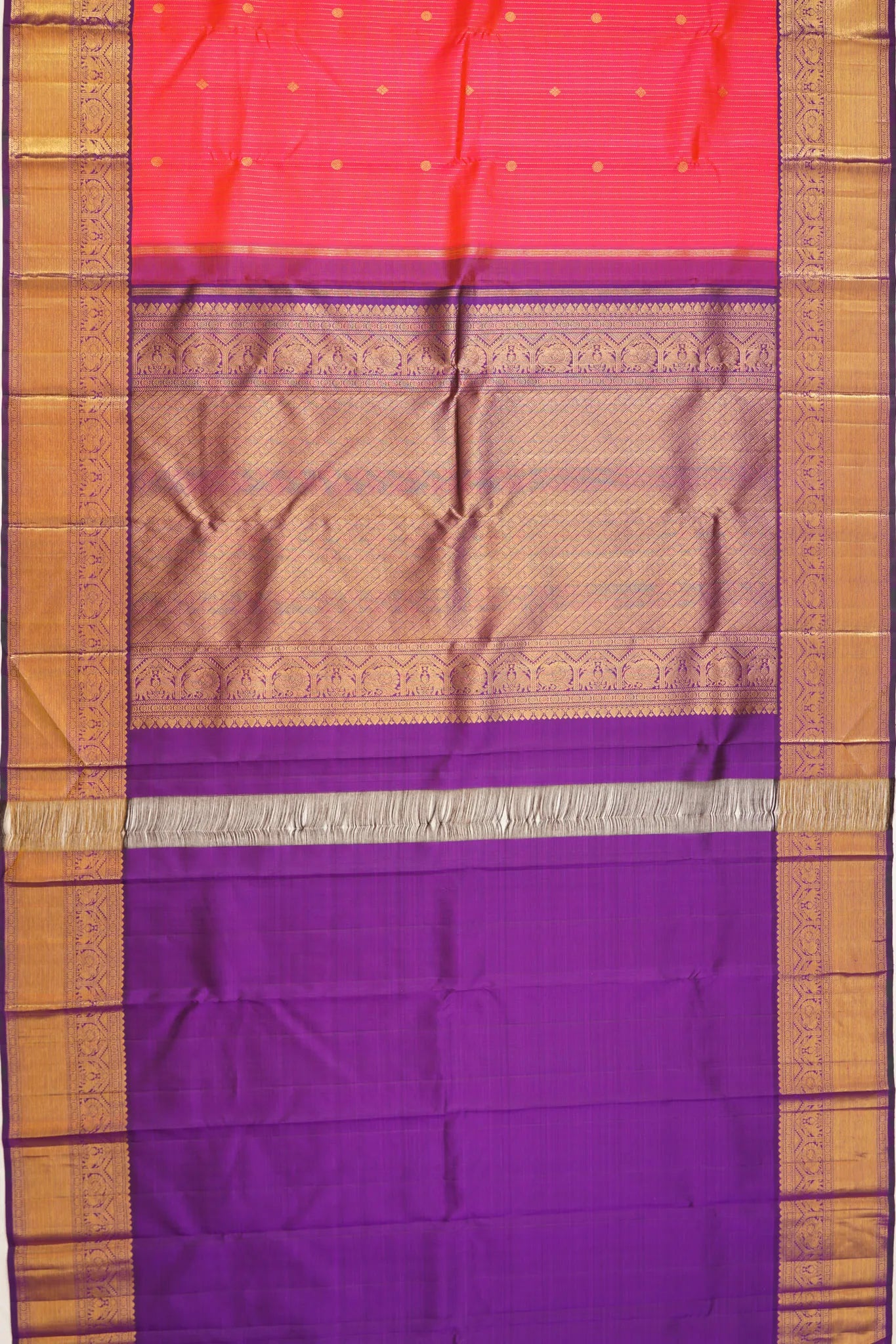 classic-kanchipuram-silk-vertical-lines-and-butta-dual-tone-pink-and-orange-saree-1215802873