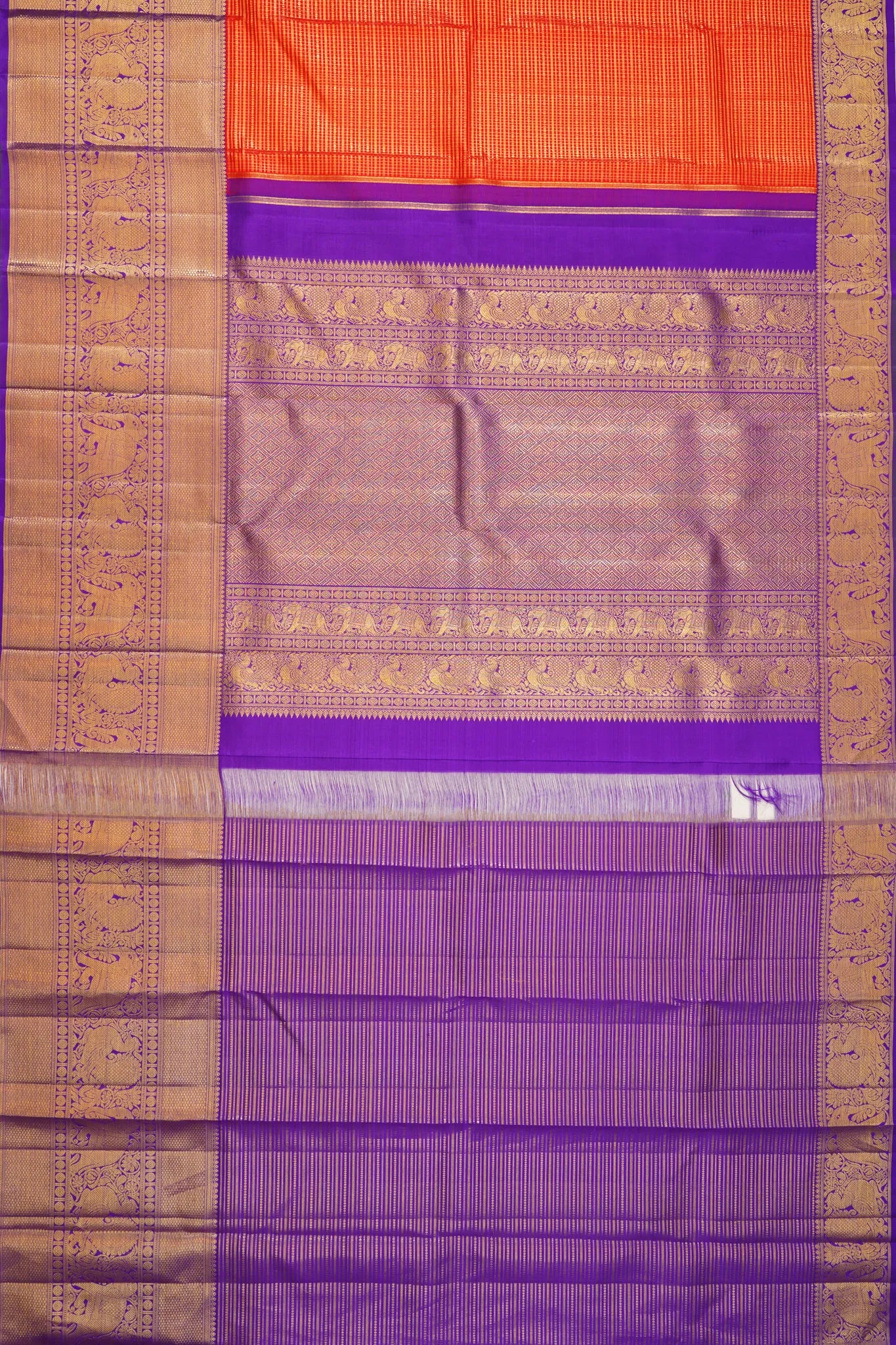 kanchipuram-silk-checks-orange-saree-1215802884