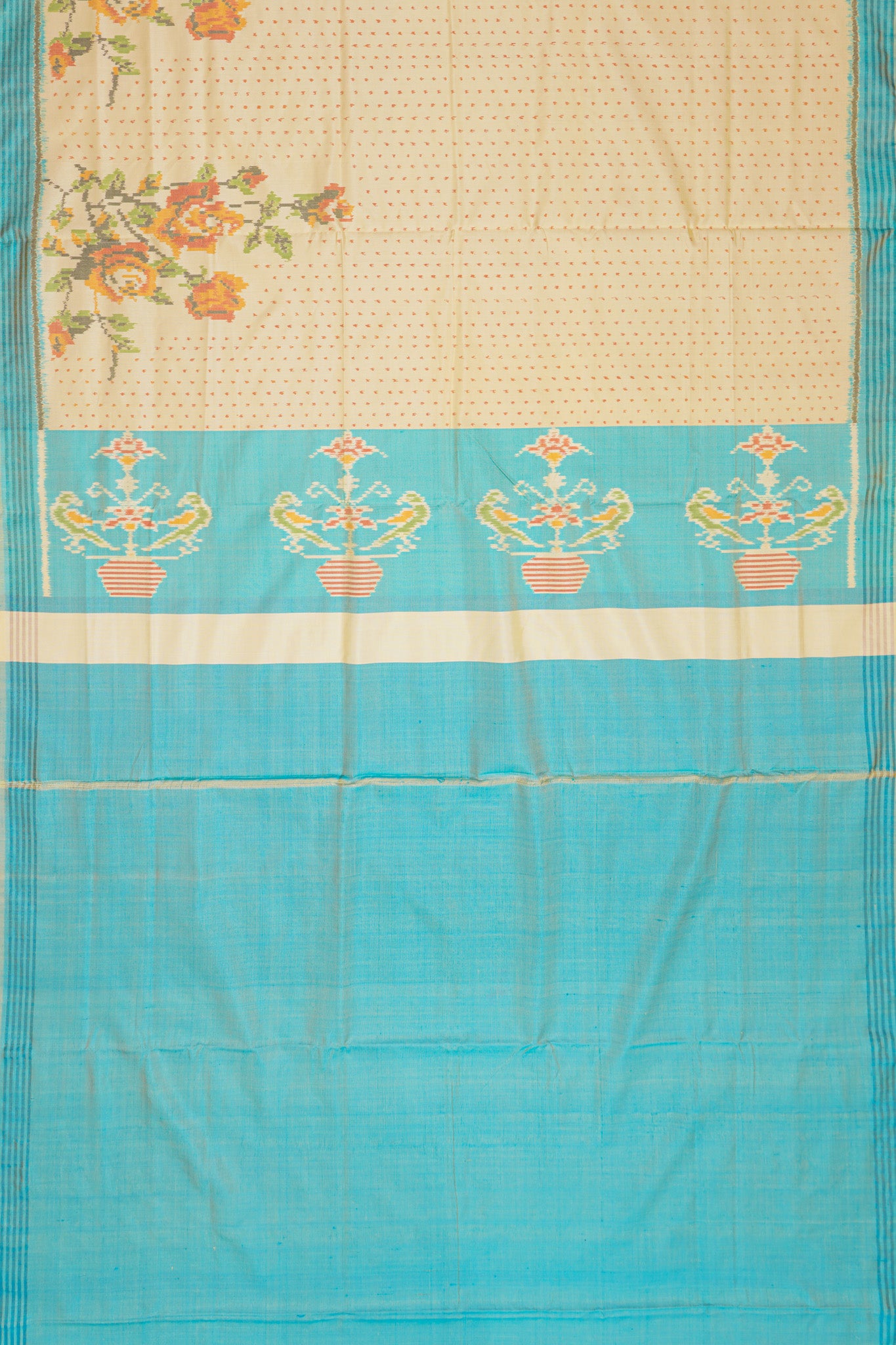 Semi Patan Silk Ikat Butta Cream Saree