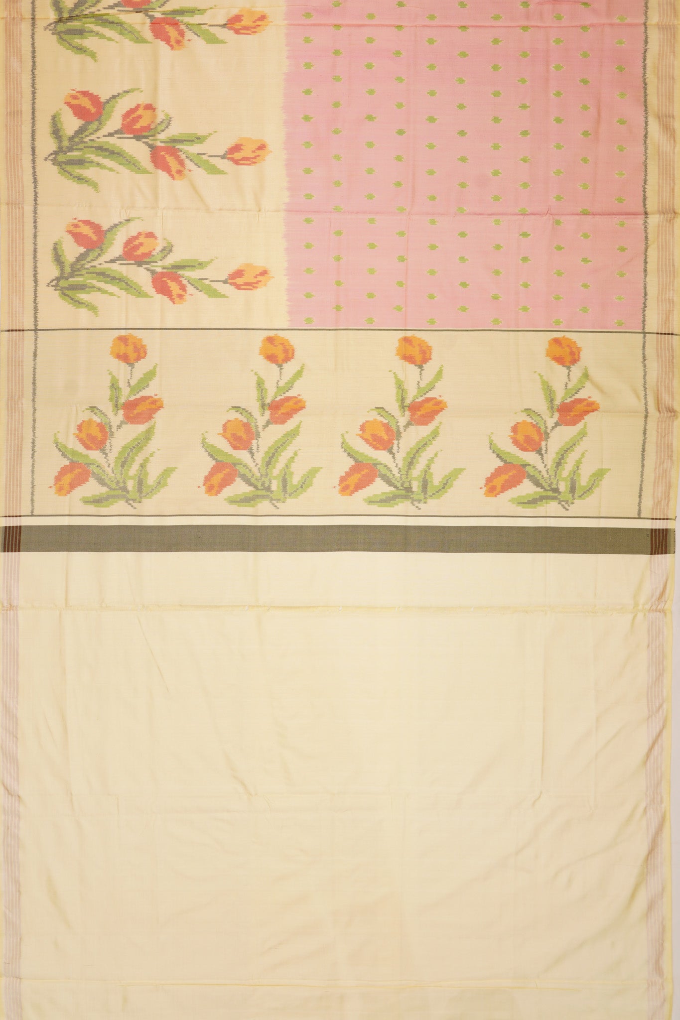 Semi Patan Silk Ikat Butta Baby Pink Saree