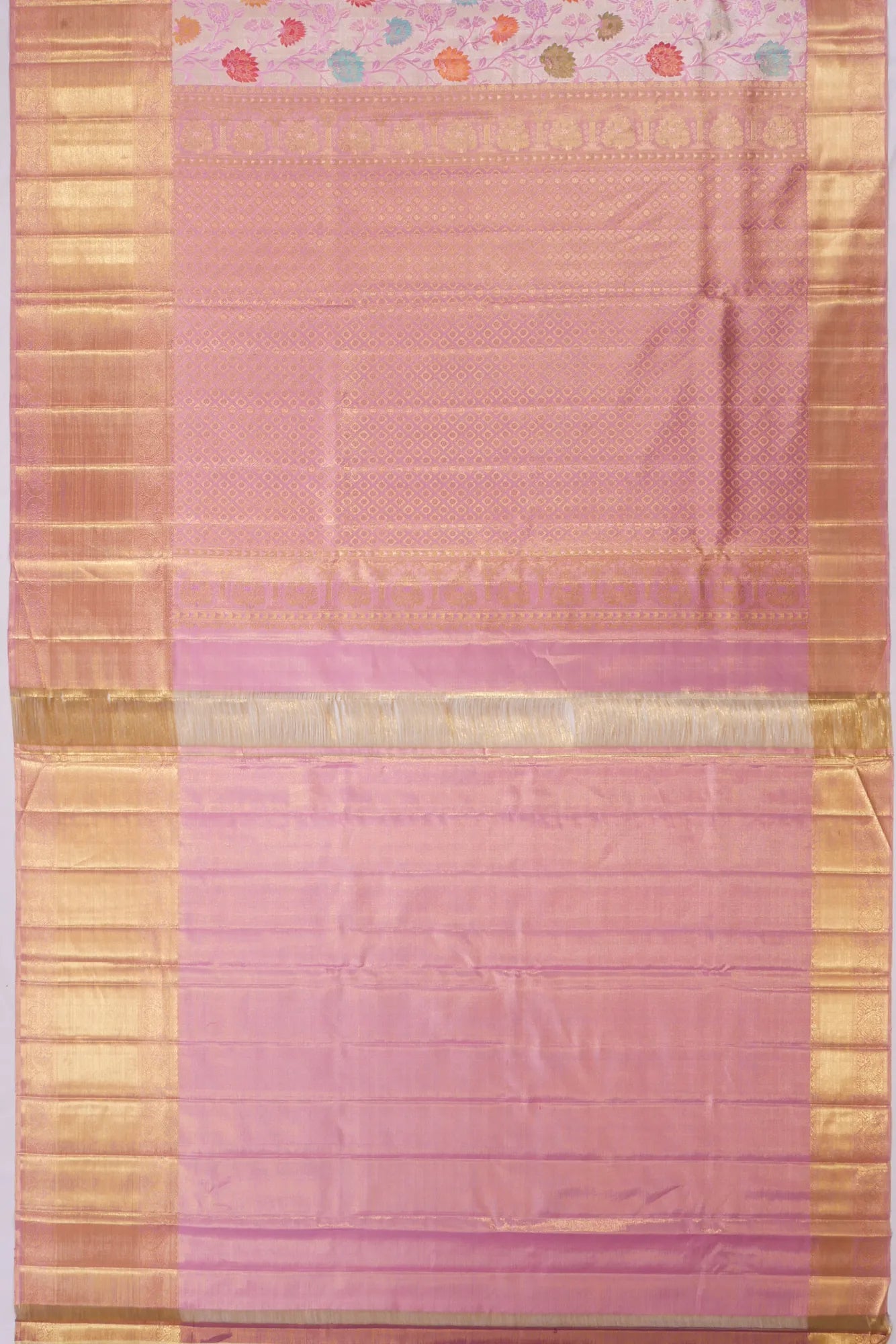 Kankatala Kanchipuram Silk Tissue Meenakari Jaal Baby Pink Saree g2