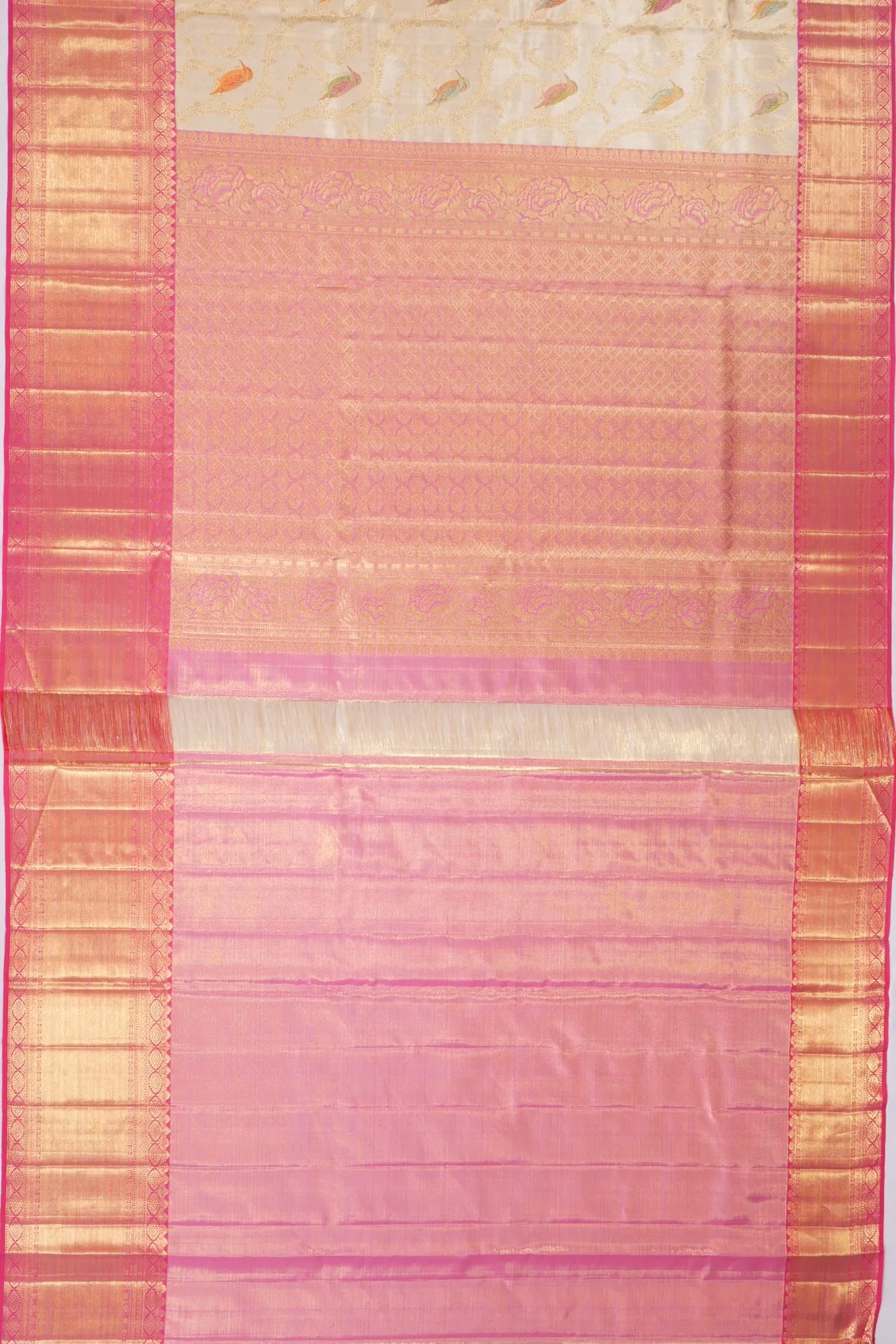 Kankatala Kanchipuram Silk Tissue Meenakari Jaal Gold Saree g2