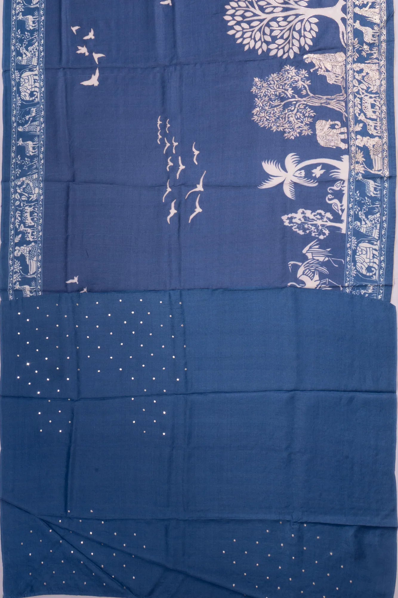 Kankatala Tussar Printed And Embroidery Blue Saree g2
