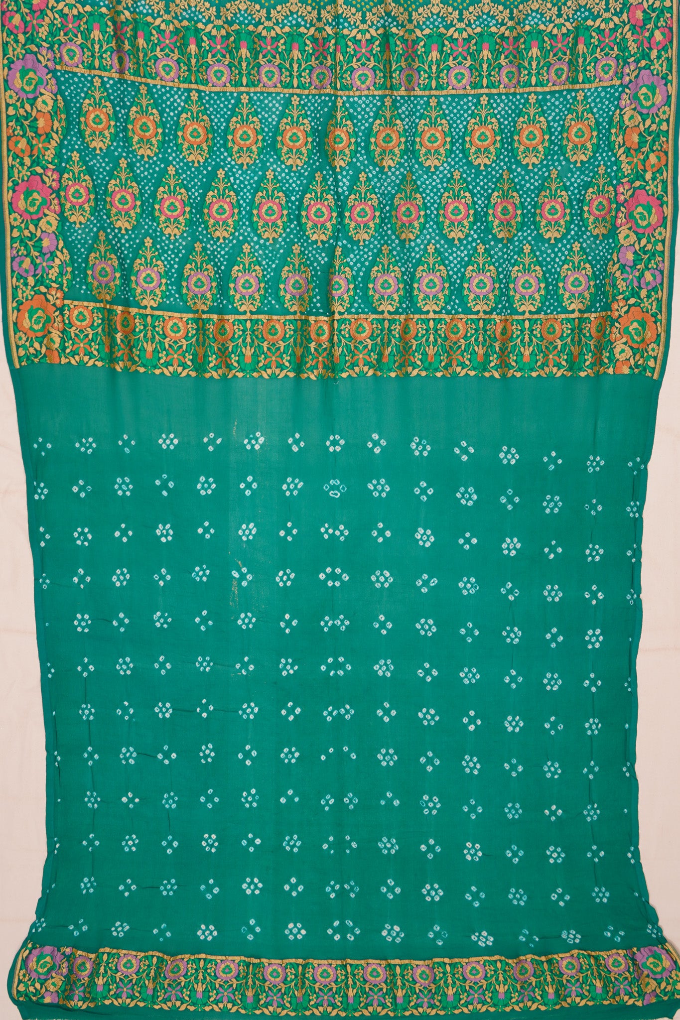 Banarasi Silk Bandhani Brocade Green Saree