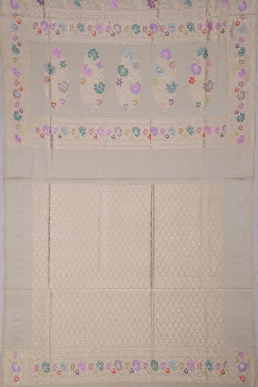 Banarasi Silk Tissue Meenakari Kadwa Jaal Beige Saree