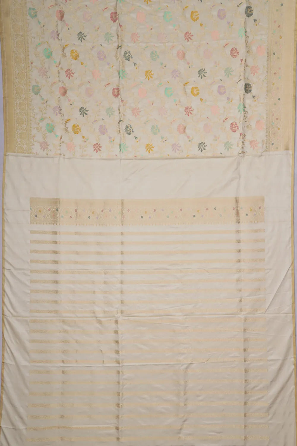 Banarasi Silk Meenakari Kadwa Jaal Cream Saree