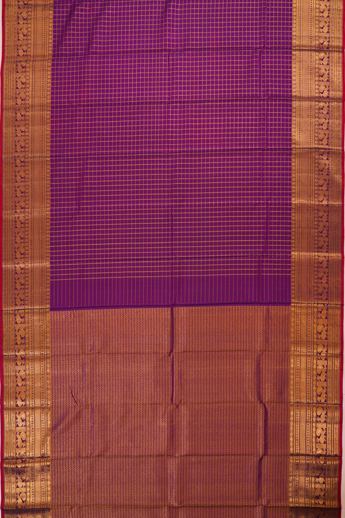 Kanchipuram Silk Twill Checks Violet Saree