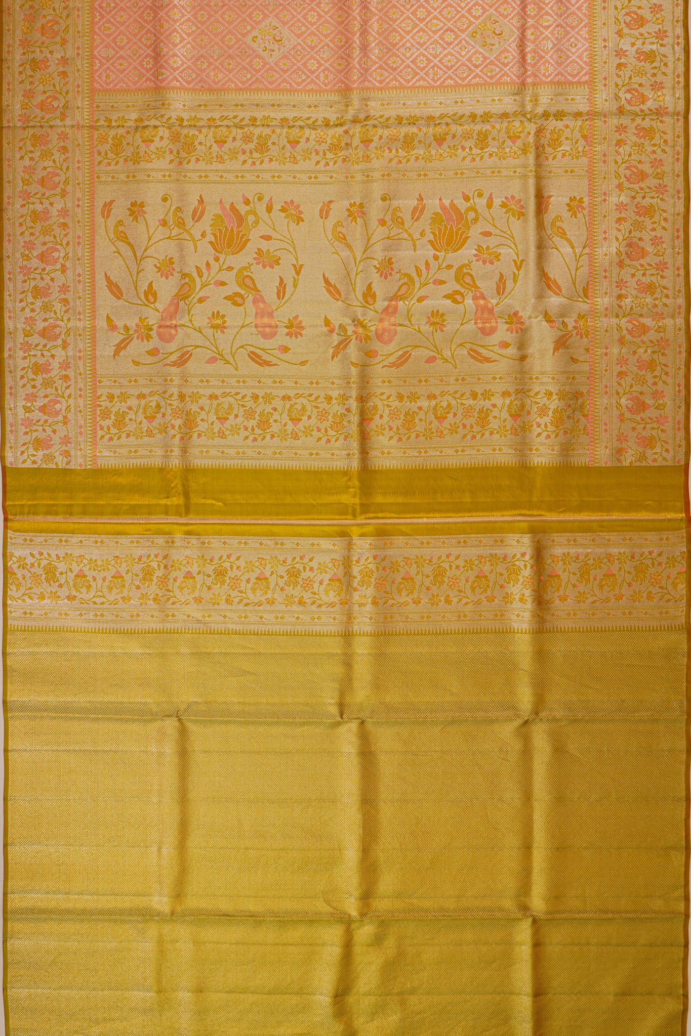 Kanchipuram Silk Tissue Brocade Orange Saree
