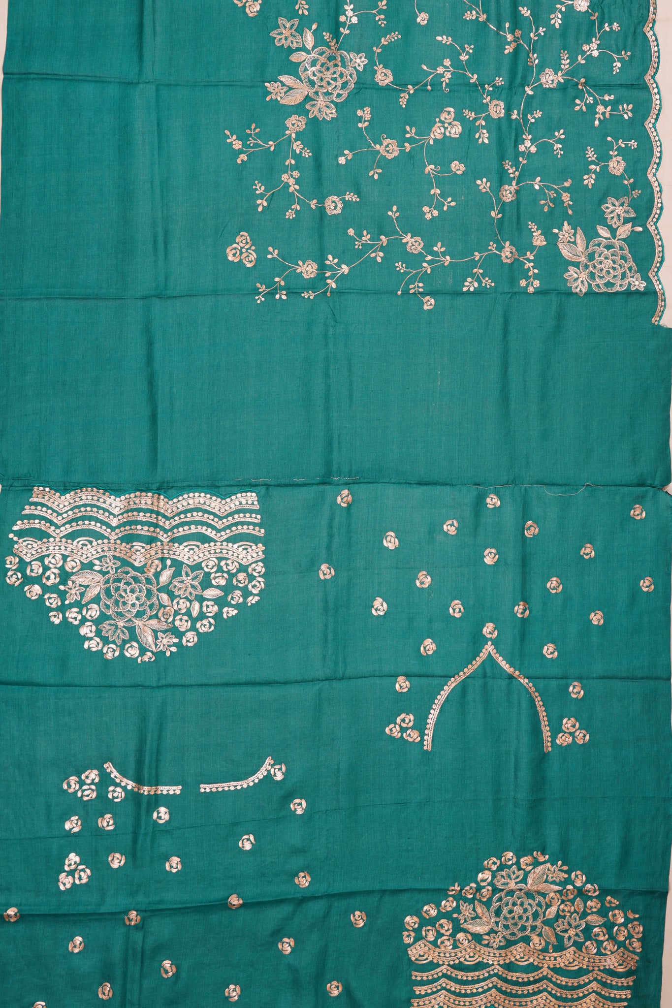 Tussar Embroidery Jaal Green Saree With Scallop Border