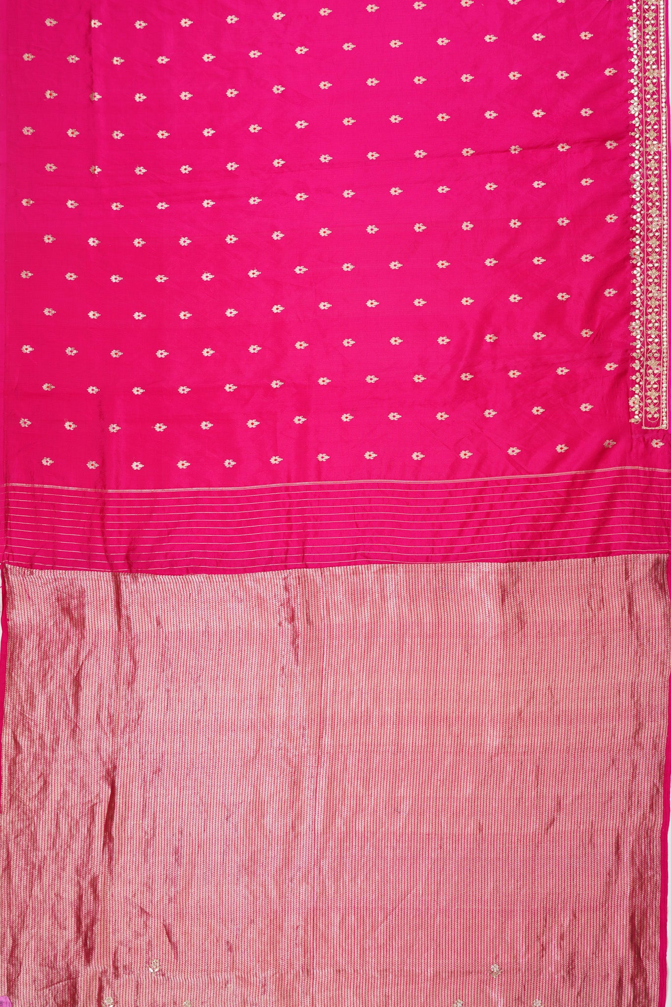 Banarasi Silk Butta Rani Pink Saree With Gota Patti Border