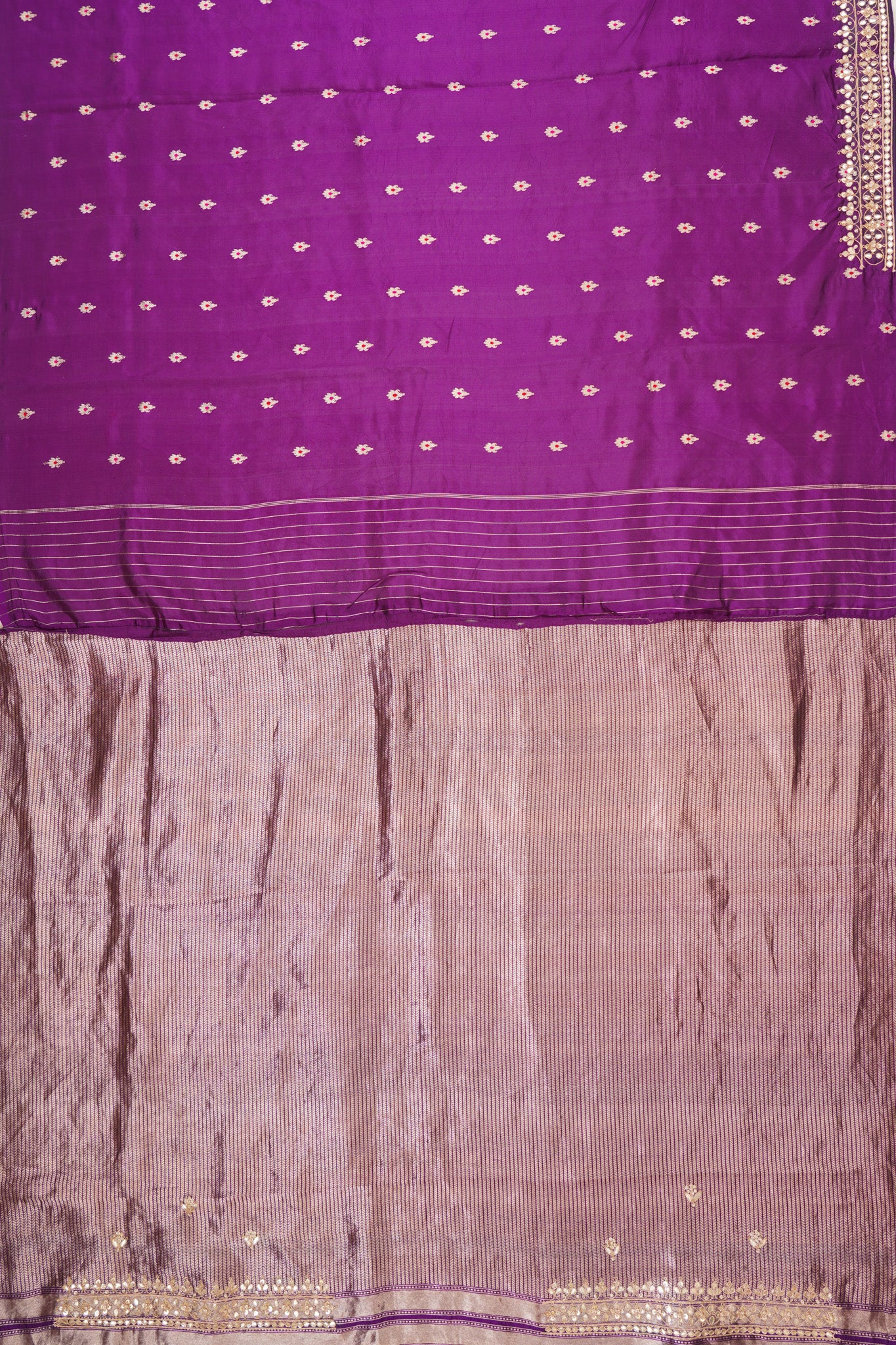 Banarasi Silk Butta Purple Saree With Gota Patti Border