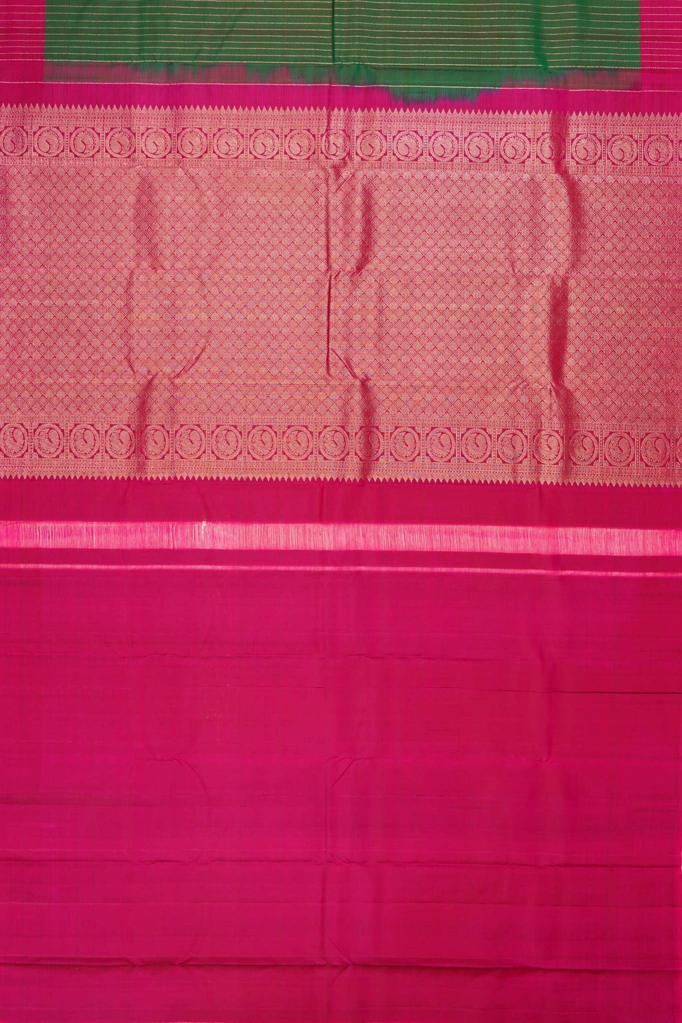 Kanchipuram Silk Vertical Lines And Butta Dark Green Saree