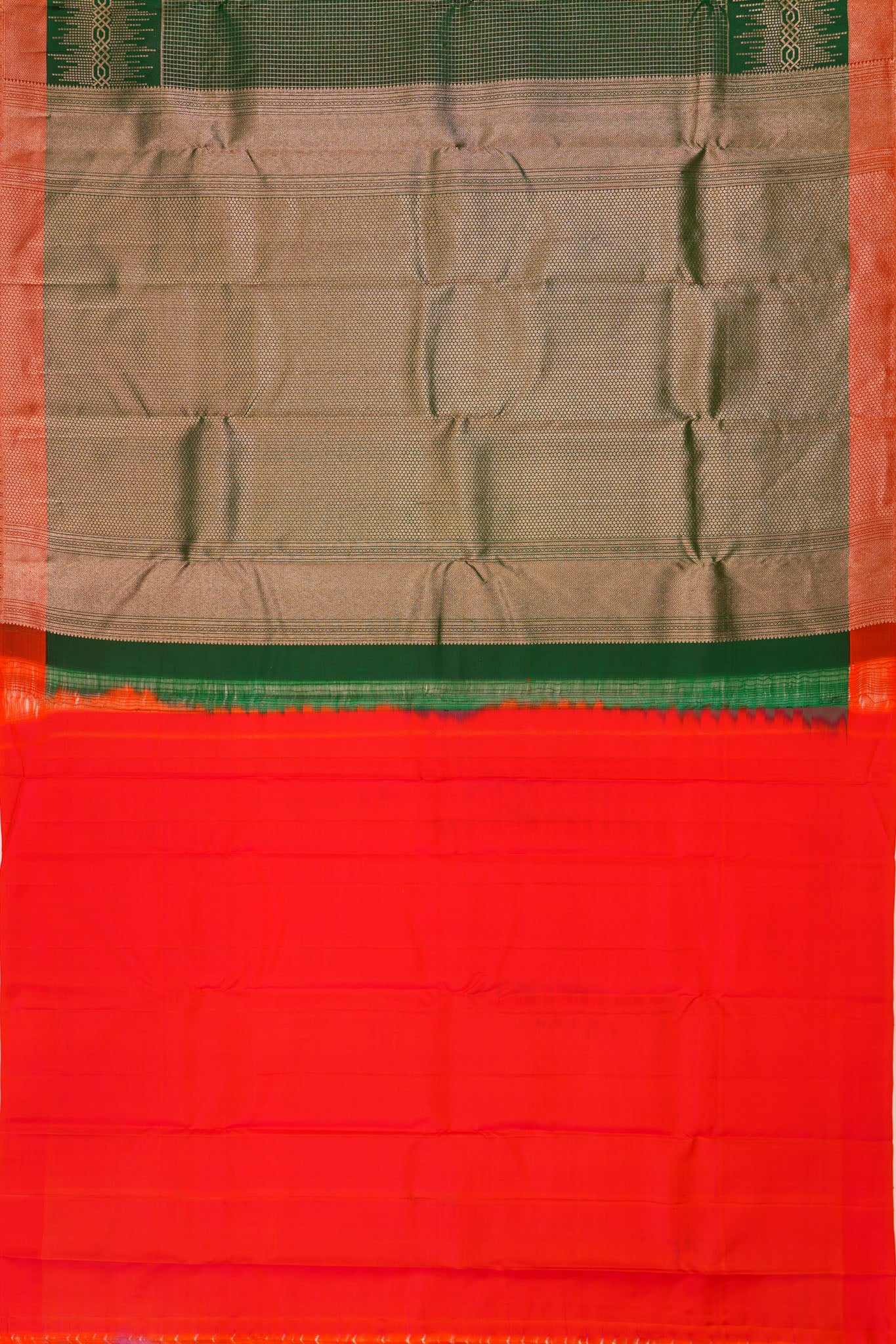 Taranga Kanchi Silk Checks Dark Green Saree