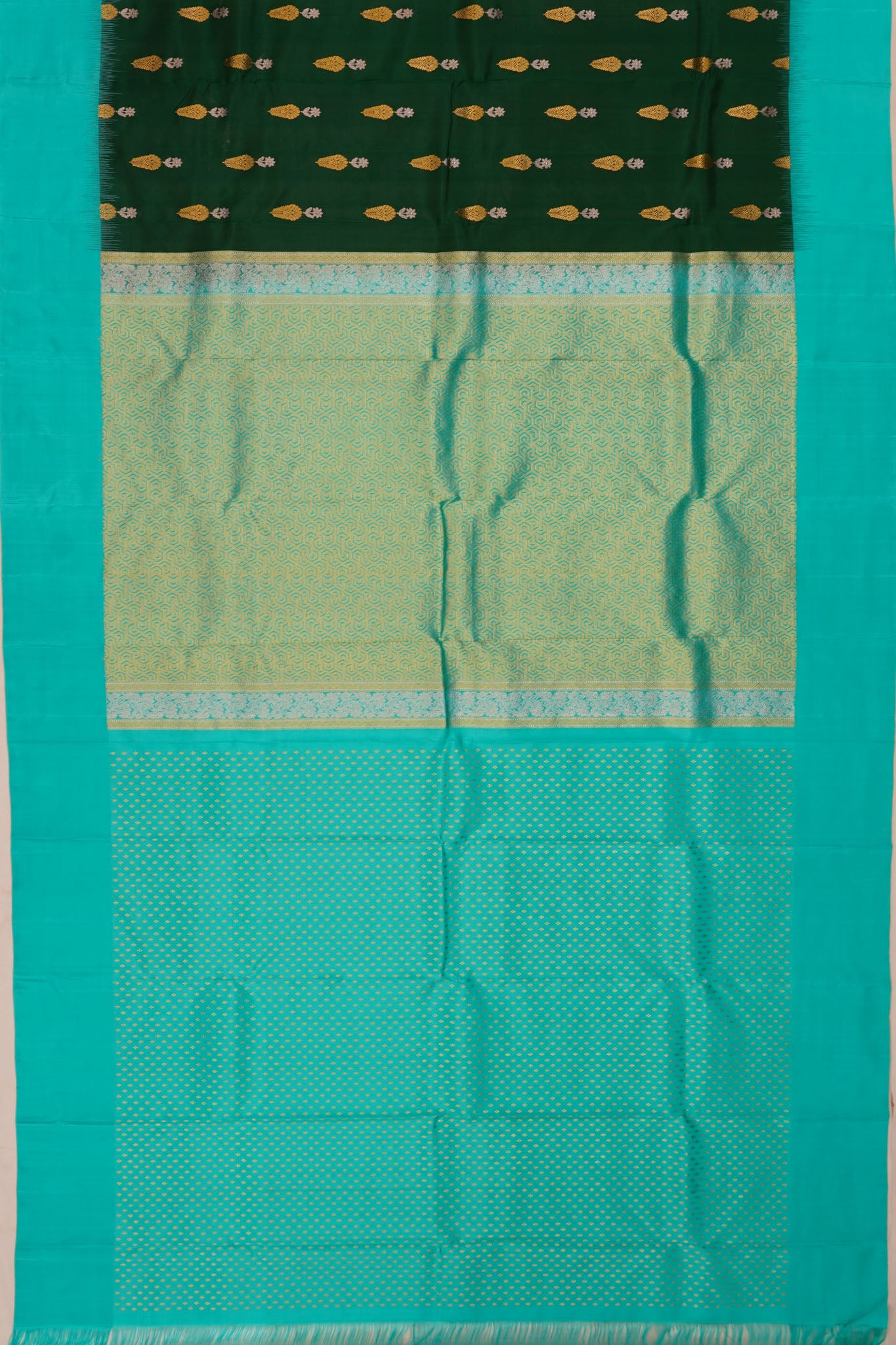 Taranga Kanchi Silk Butta dark Green saree