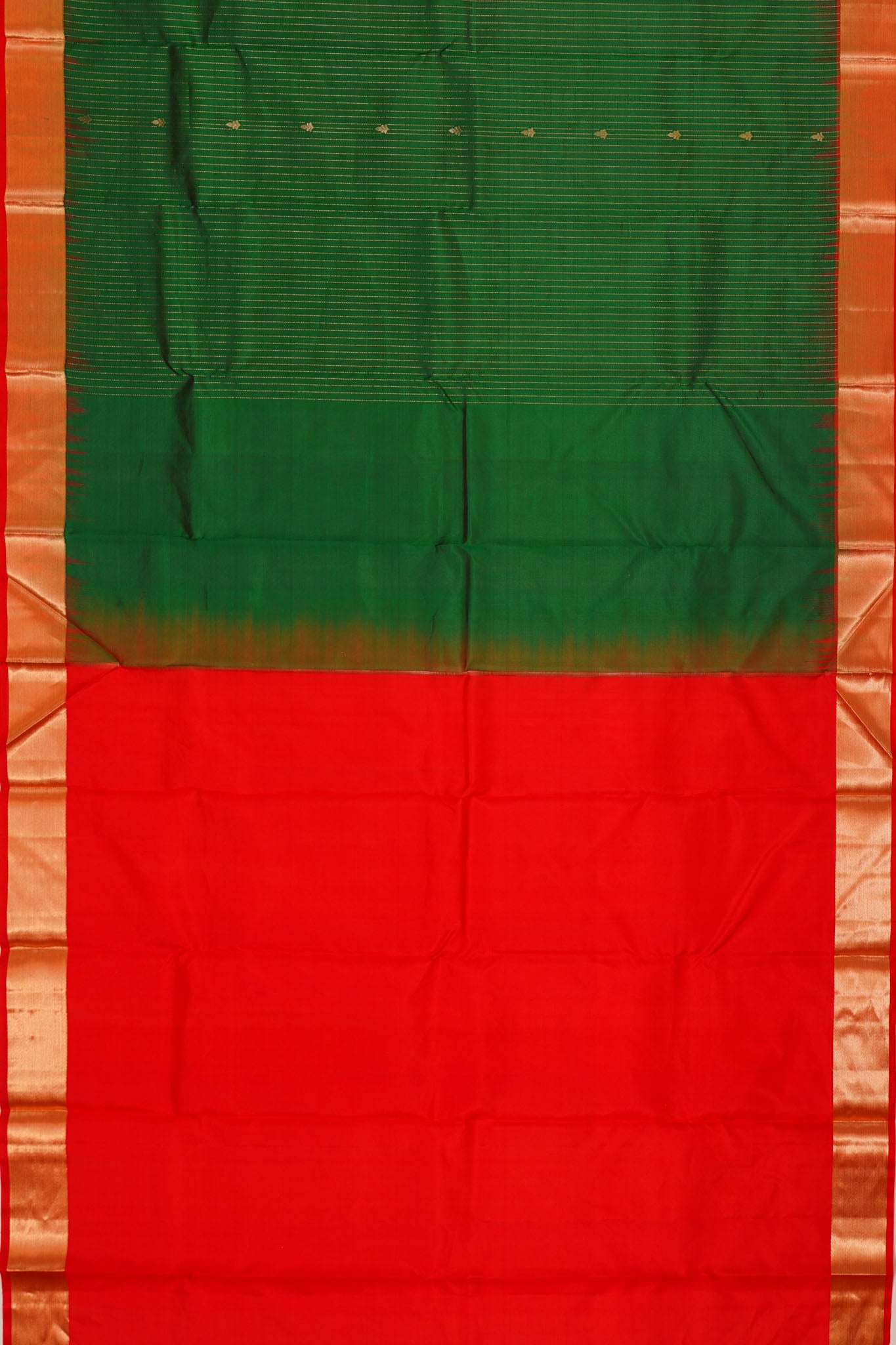 Taranga Kanchi Silk Vertical Lines And Butta Dark Green Saree