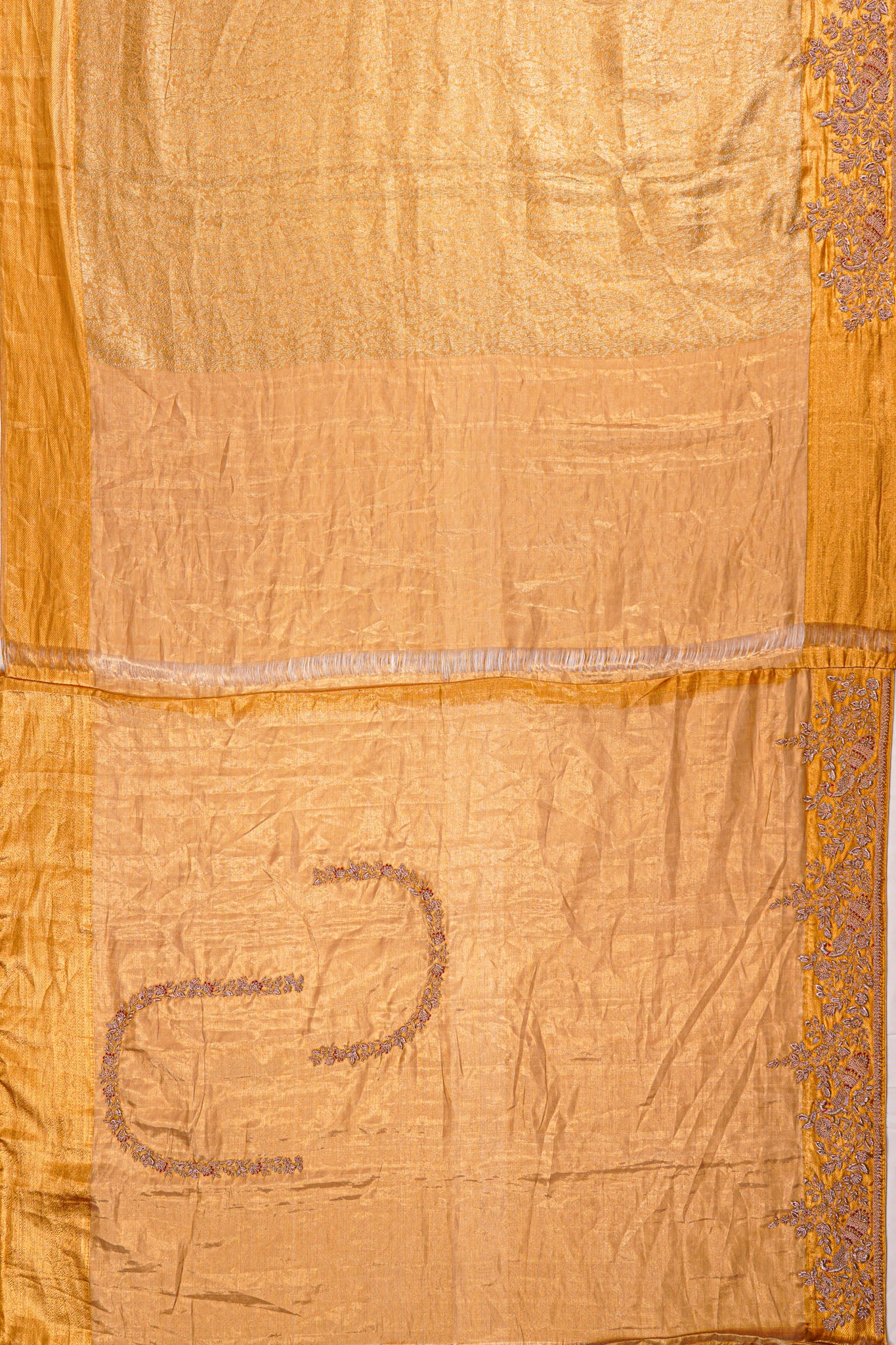 Zardosi Work Kanchipuram Silk Tissue Brocade Gold Saree