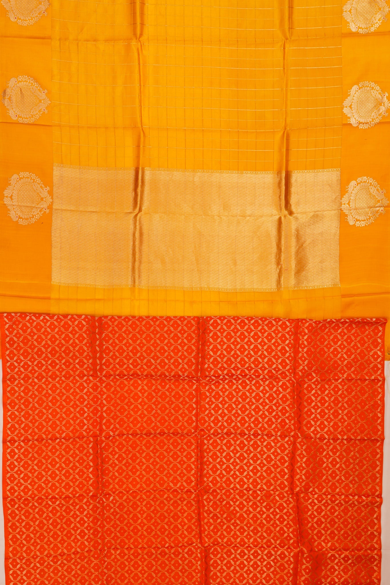 Banarasi Katan Silk Checks Mustard Yellow Saree
