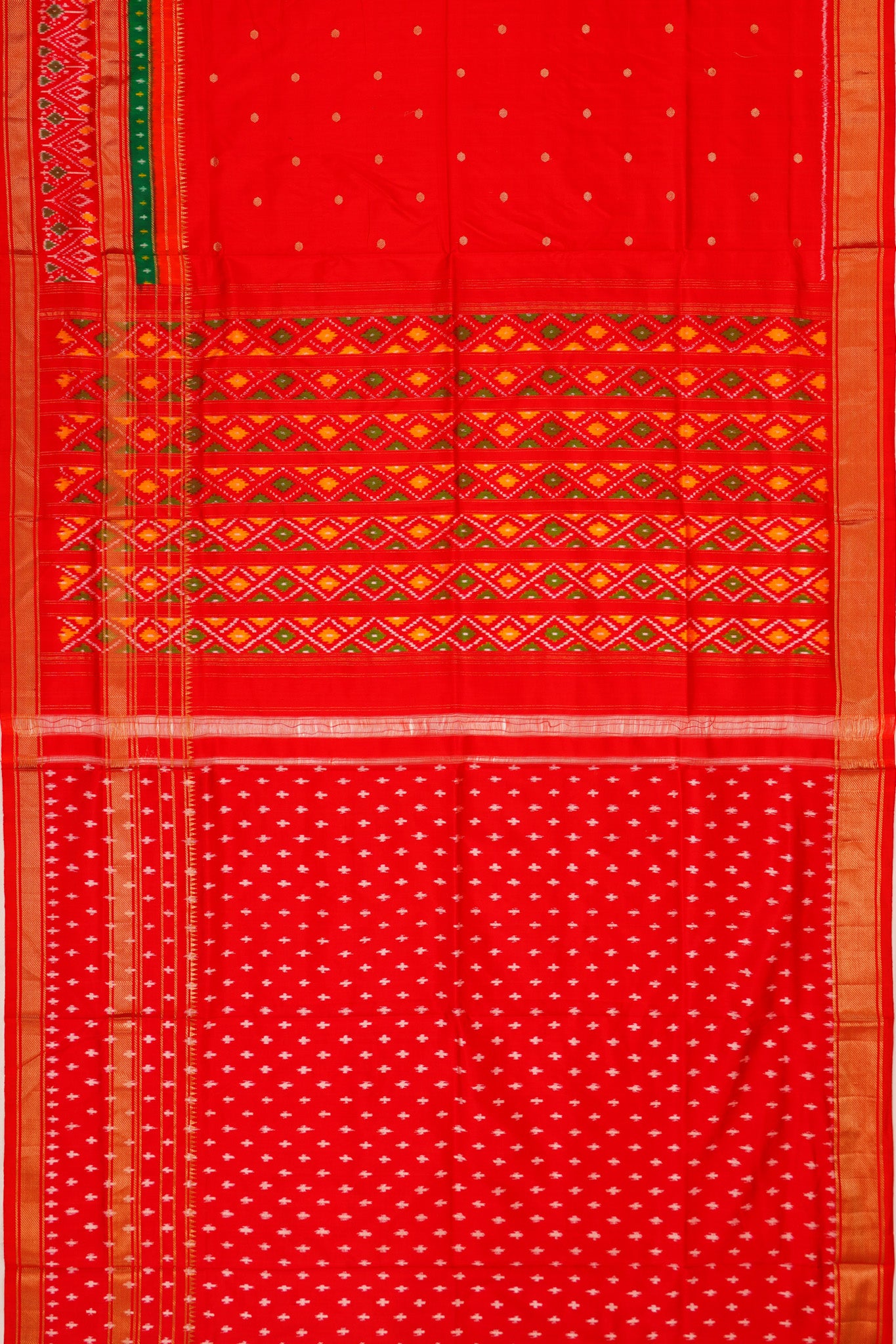 Pochampally Silk Ikat Butta Bright Red Saree