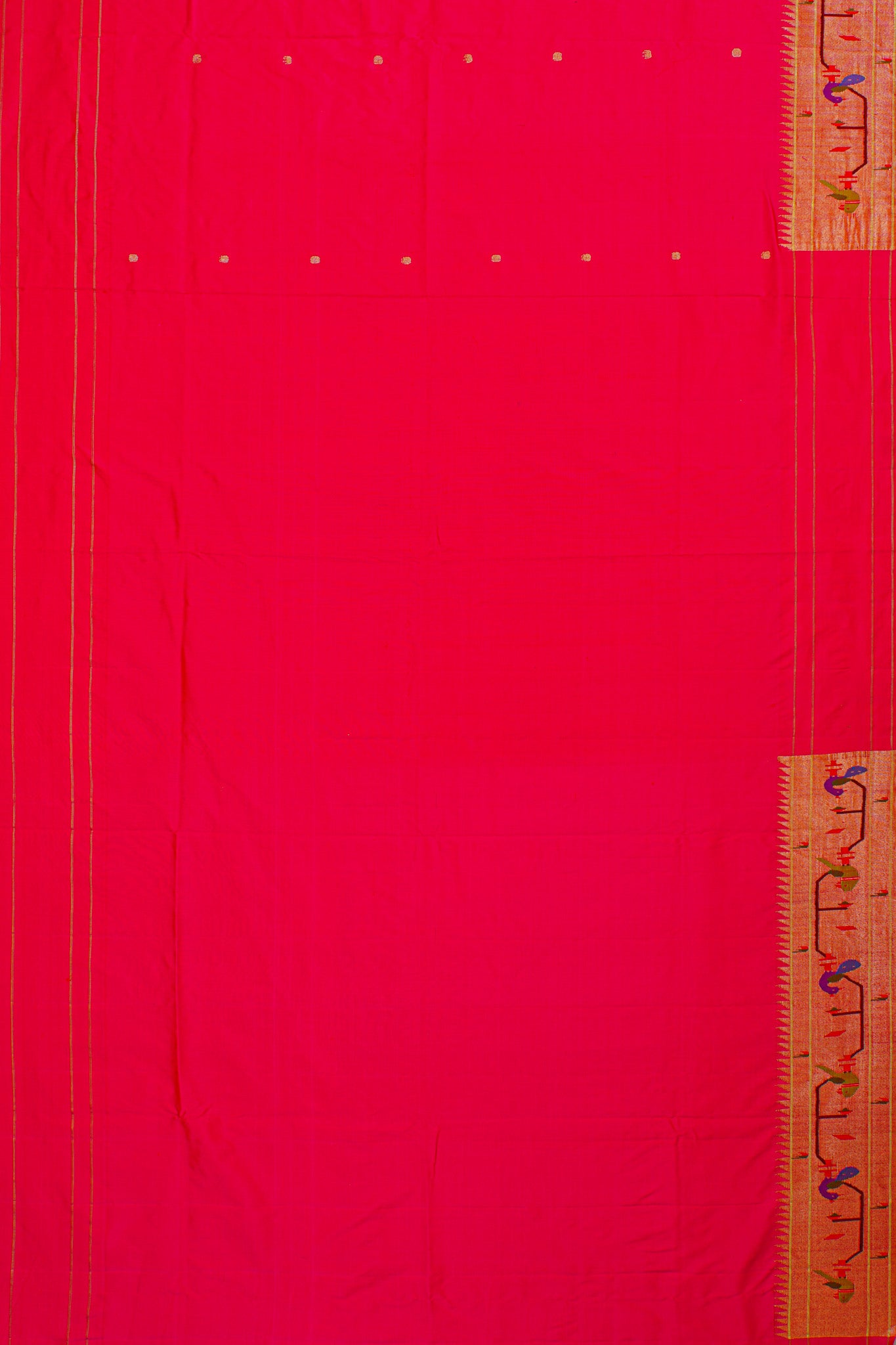 Paithani Silk Butta Orange Saree With Akruthi Border