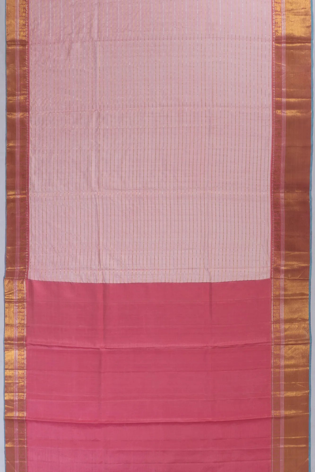 Tussar X Kanchipuram Silk Horizontal Lines Baby Pink Saree