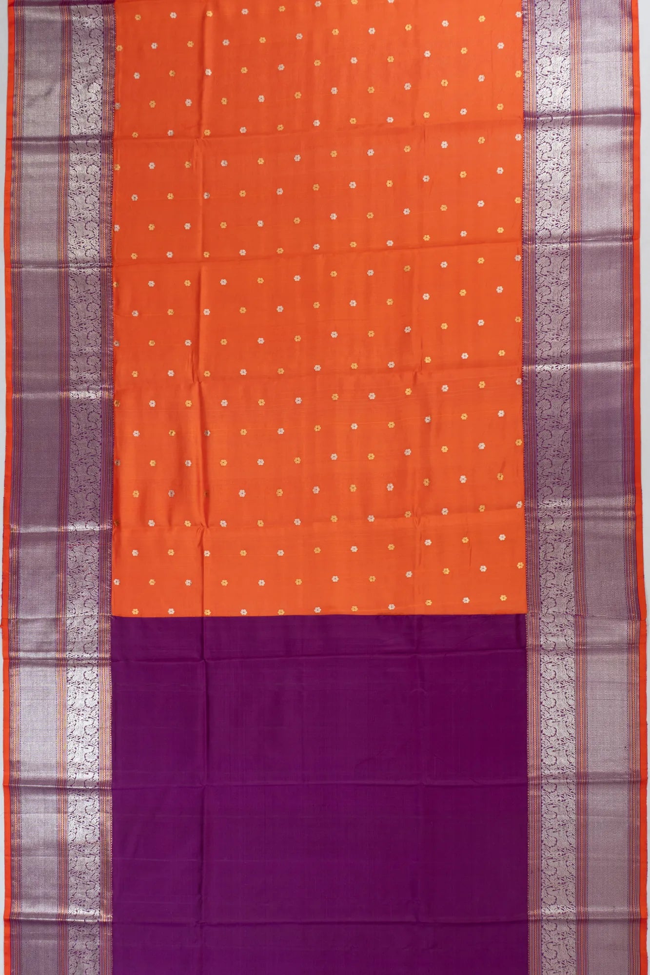 Chanderi X Kanchipuram Silk Butta Orange Saree