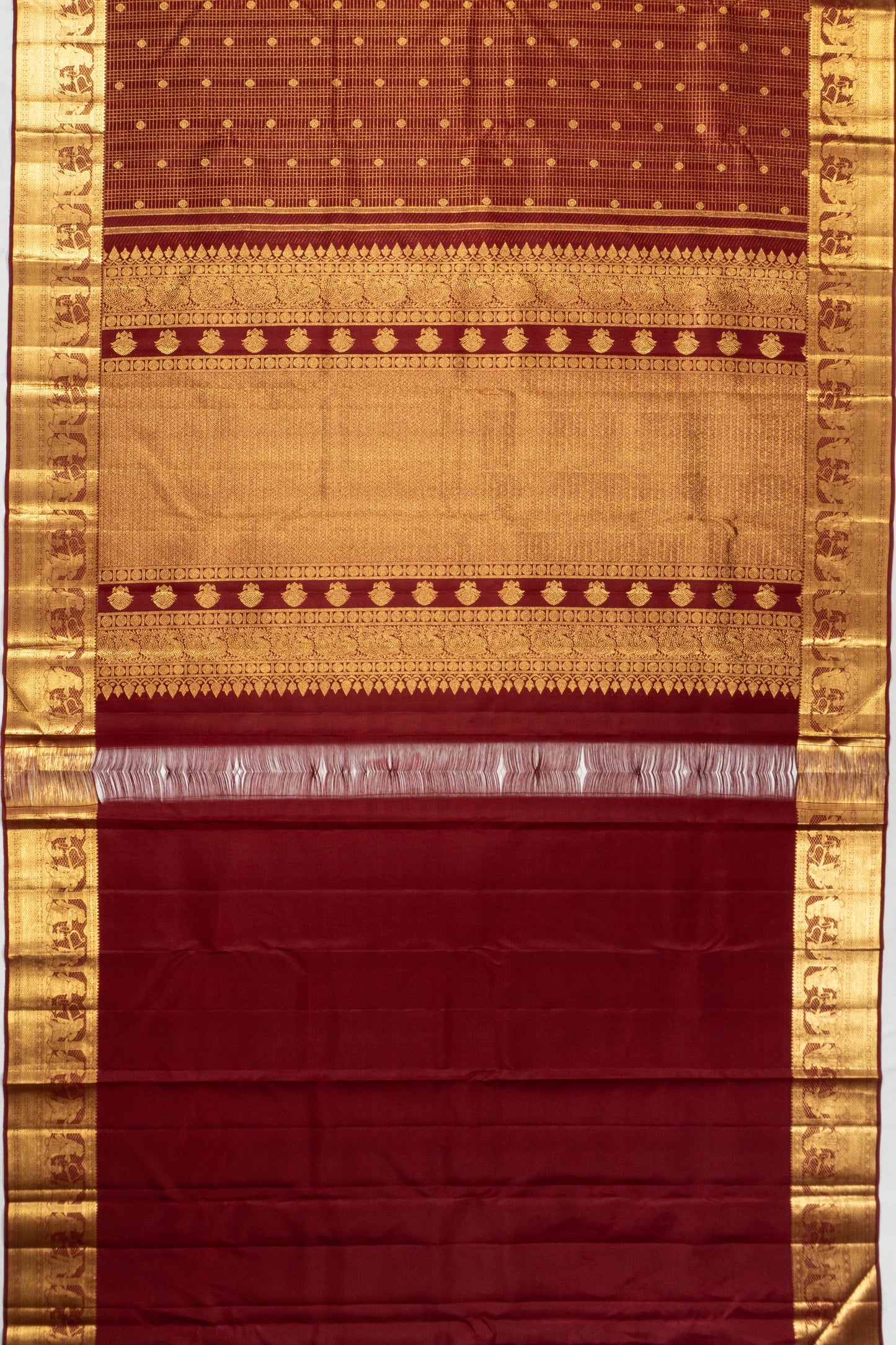 Kanchipuram Silk Checks And Butta Maroon Saree