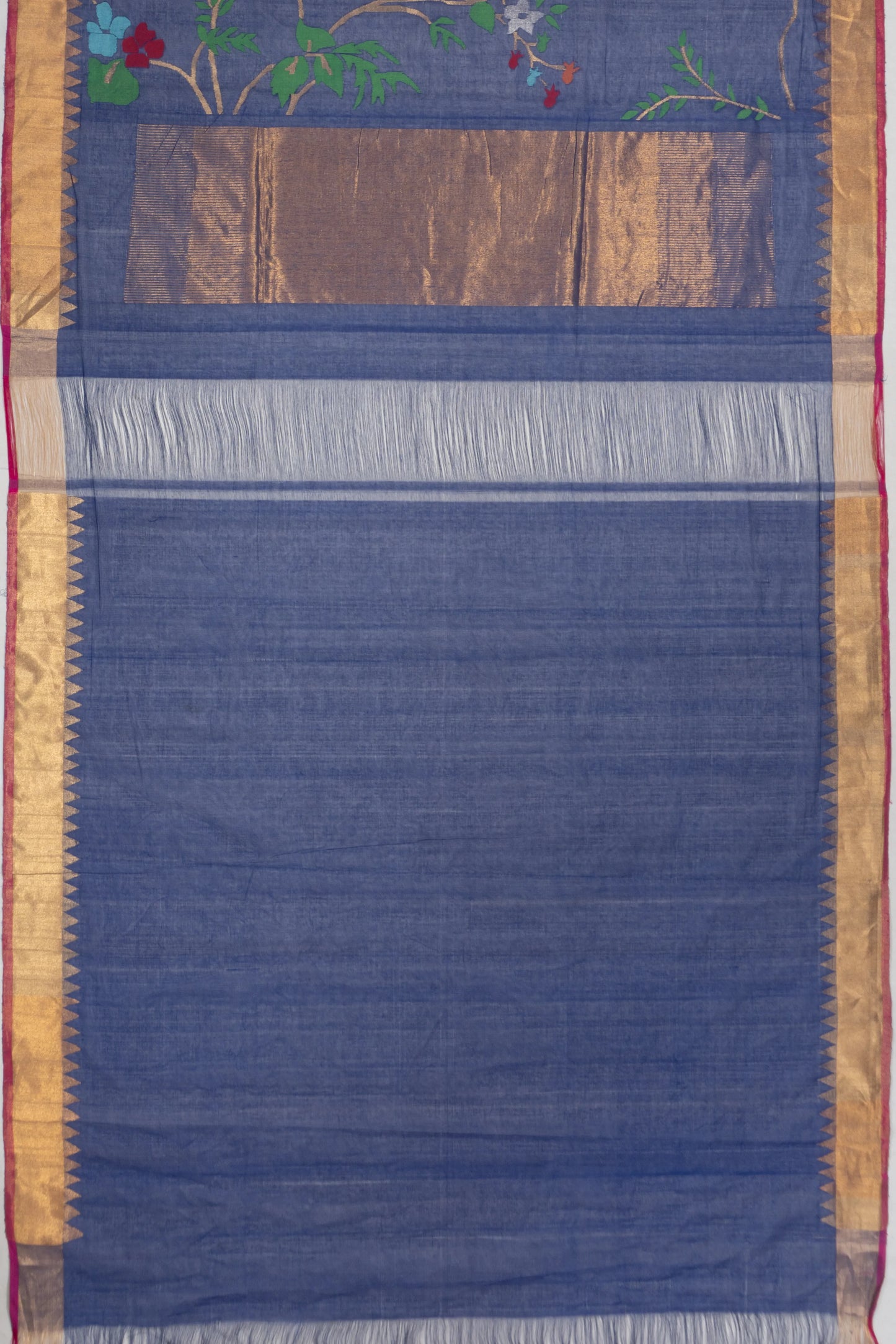 Ponduru Handspun Cotton Jamdani Jaal Dark Blue Saree