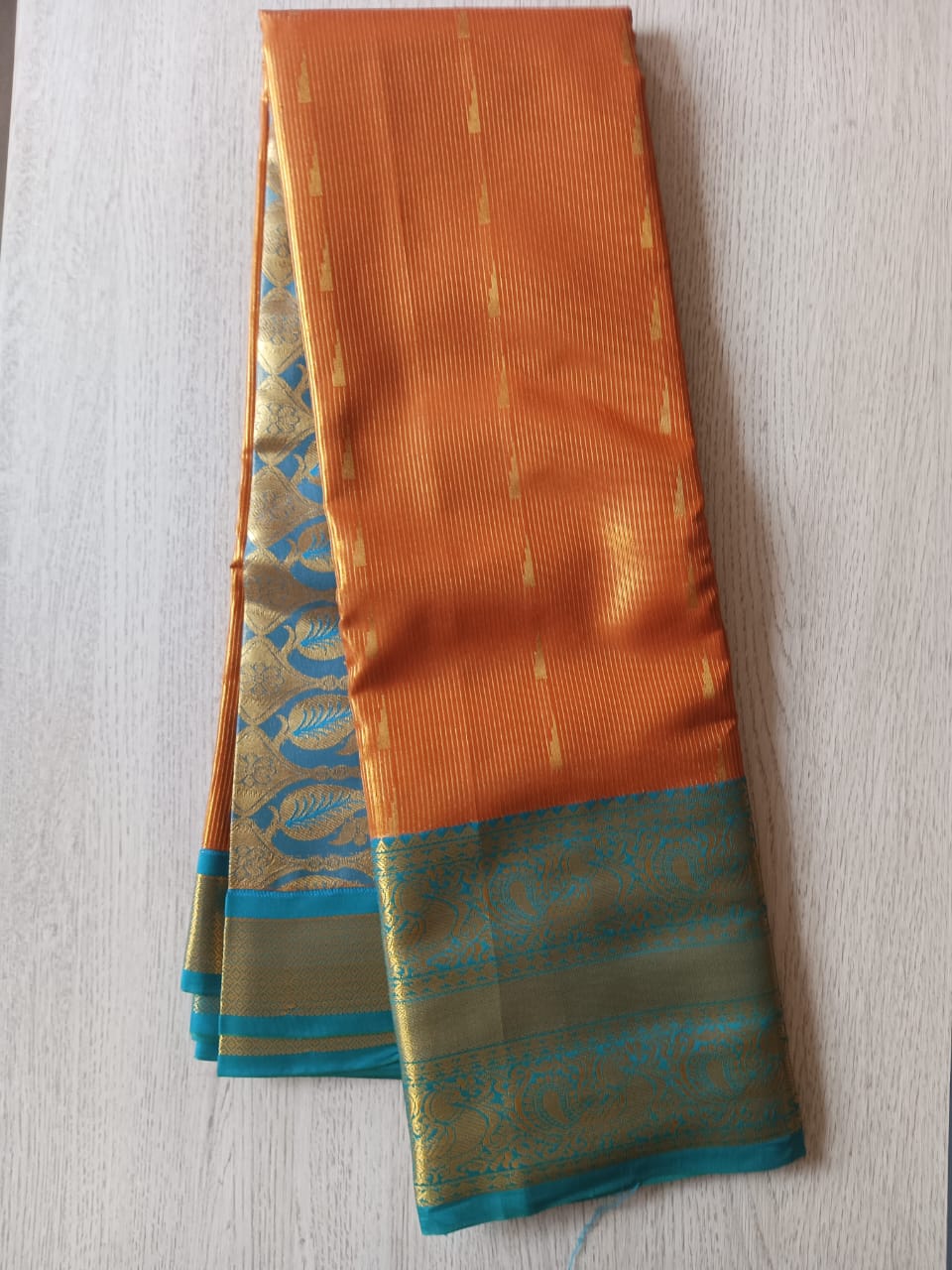Dharmavaram Silk Lines And Butta Orange Saree