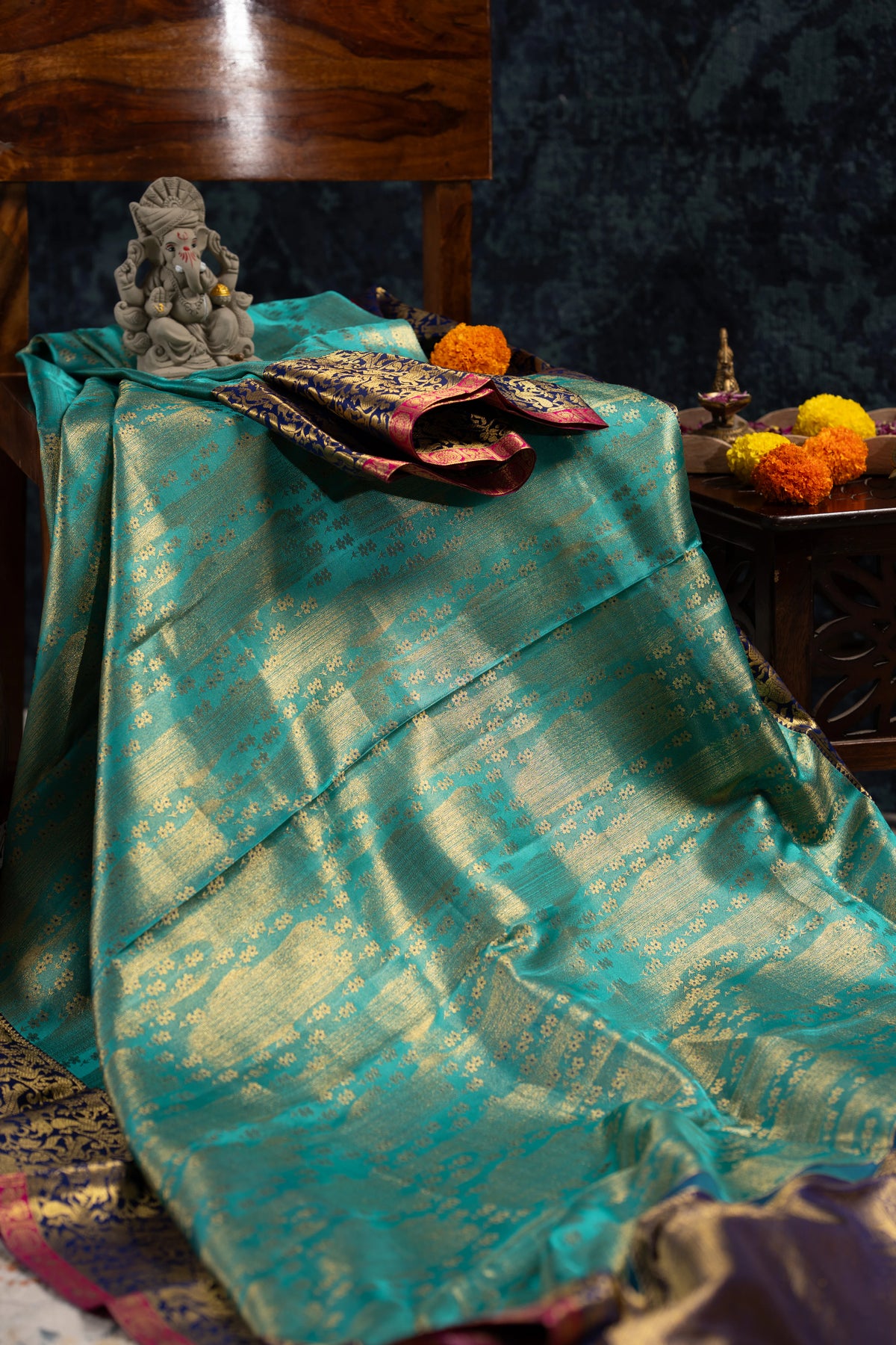 Taranga Kanchi Silk Tissue Brocade Sea Green Saree