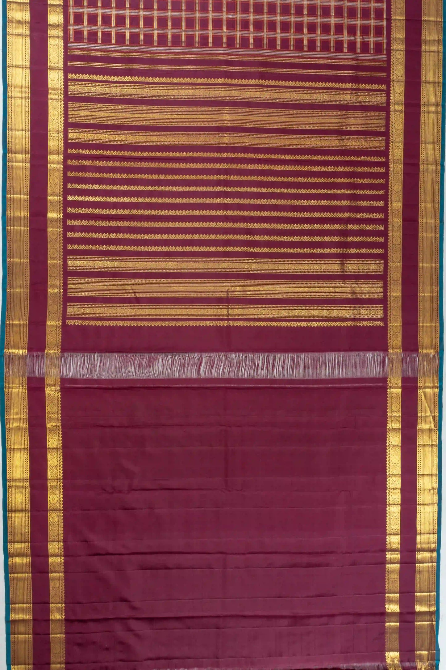 Classic Kanchipuram Silk Checks Purple Saree With Rettai Pettu Border