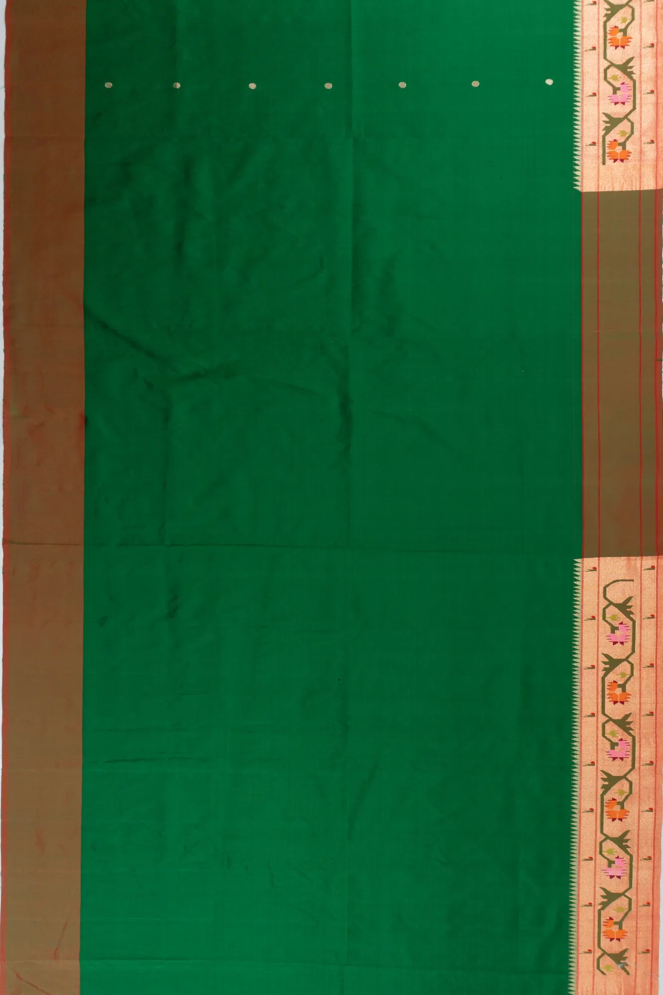 Paithani Silk Butta Bottle Green Saree With Akruthi Border